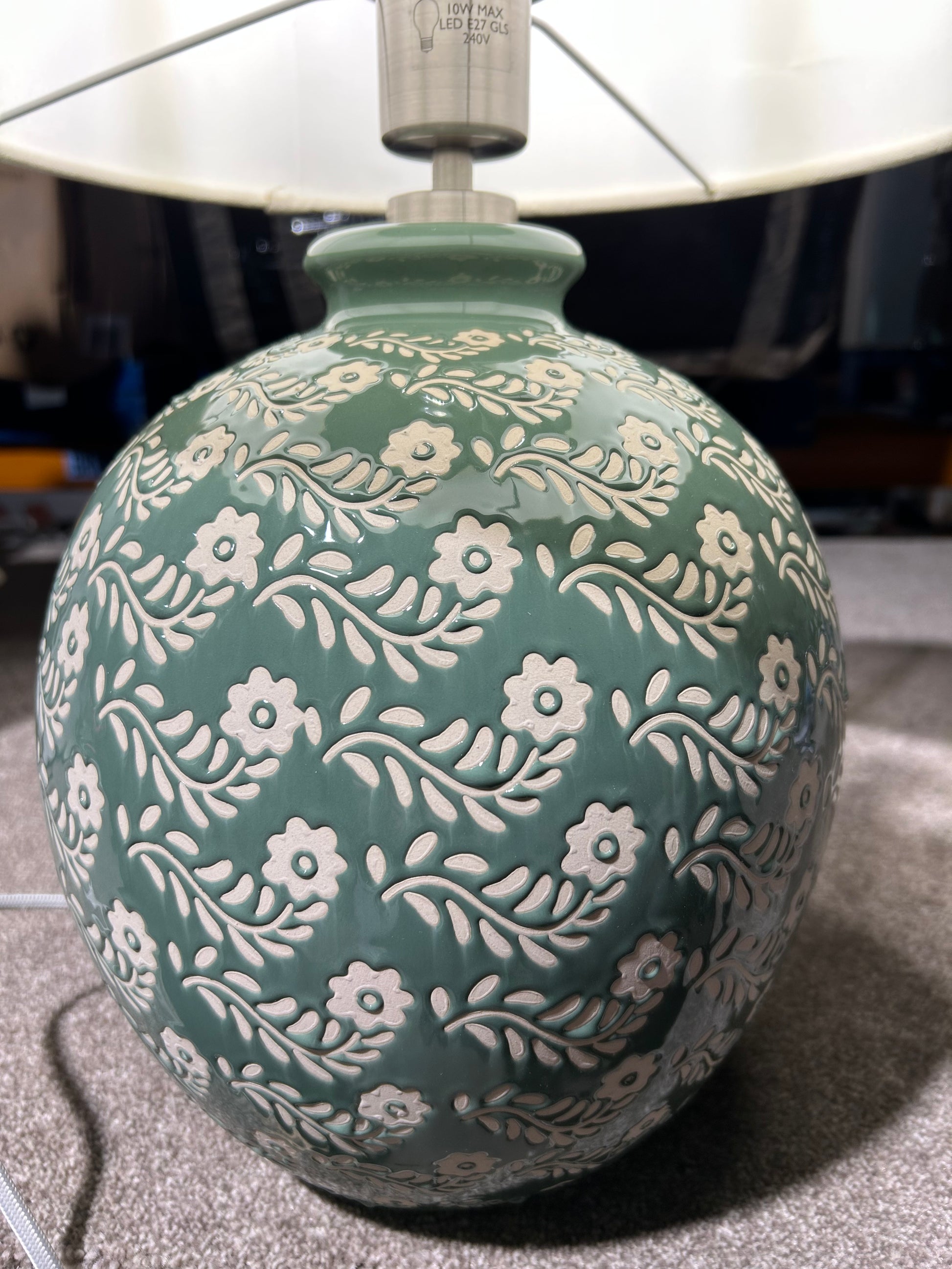 John Lewis Agnes Ceramic Floral Table Lamp, Green