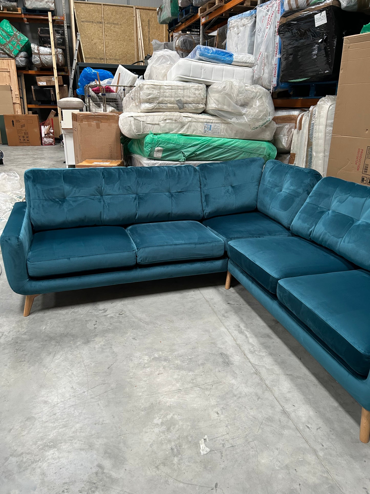 John Lewis Barbican 5+ Seater Corner Sofa Quartz Pale Blue Velvet