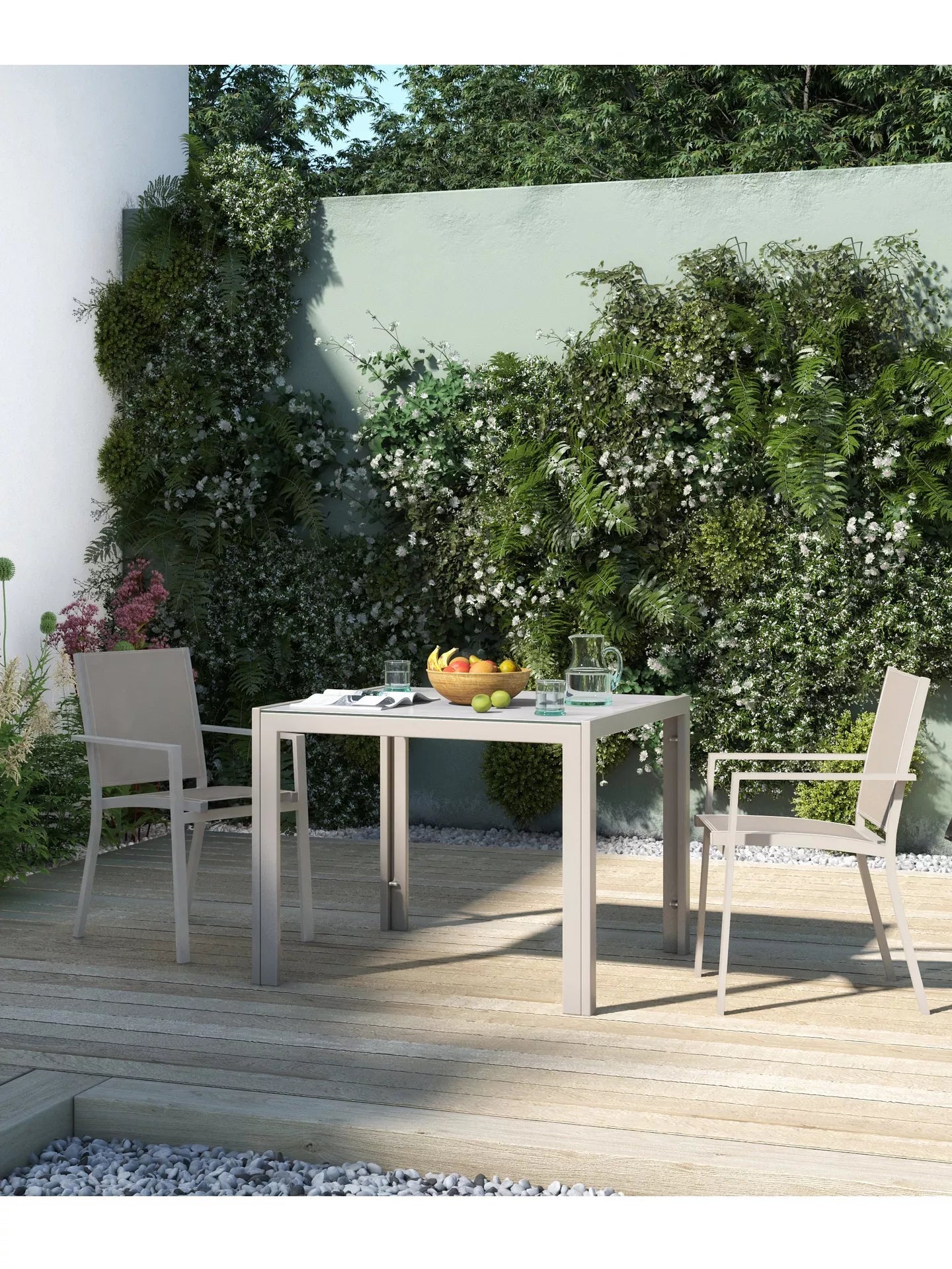 John Lewis Miami Garden Dining Chair, Set of 2, Light Grey