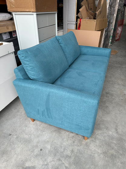 John Lewis Bailey II Double Sofabed Blue Linen Light Wood