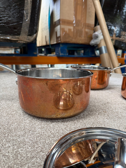 John Lewis Tri-Ply Stainless Steel Saucepan Set with Lids, 3 Piece, Copper