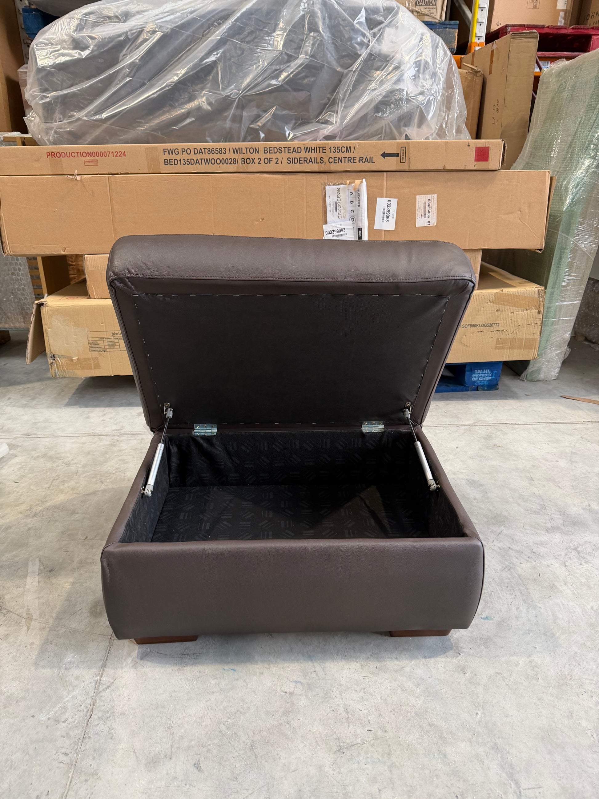 John Lewis Camden Leather Storage Footstool, Dark Leg, Matt Chocolate