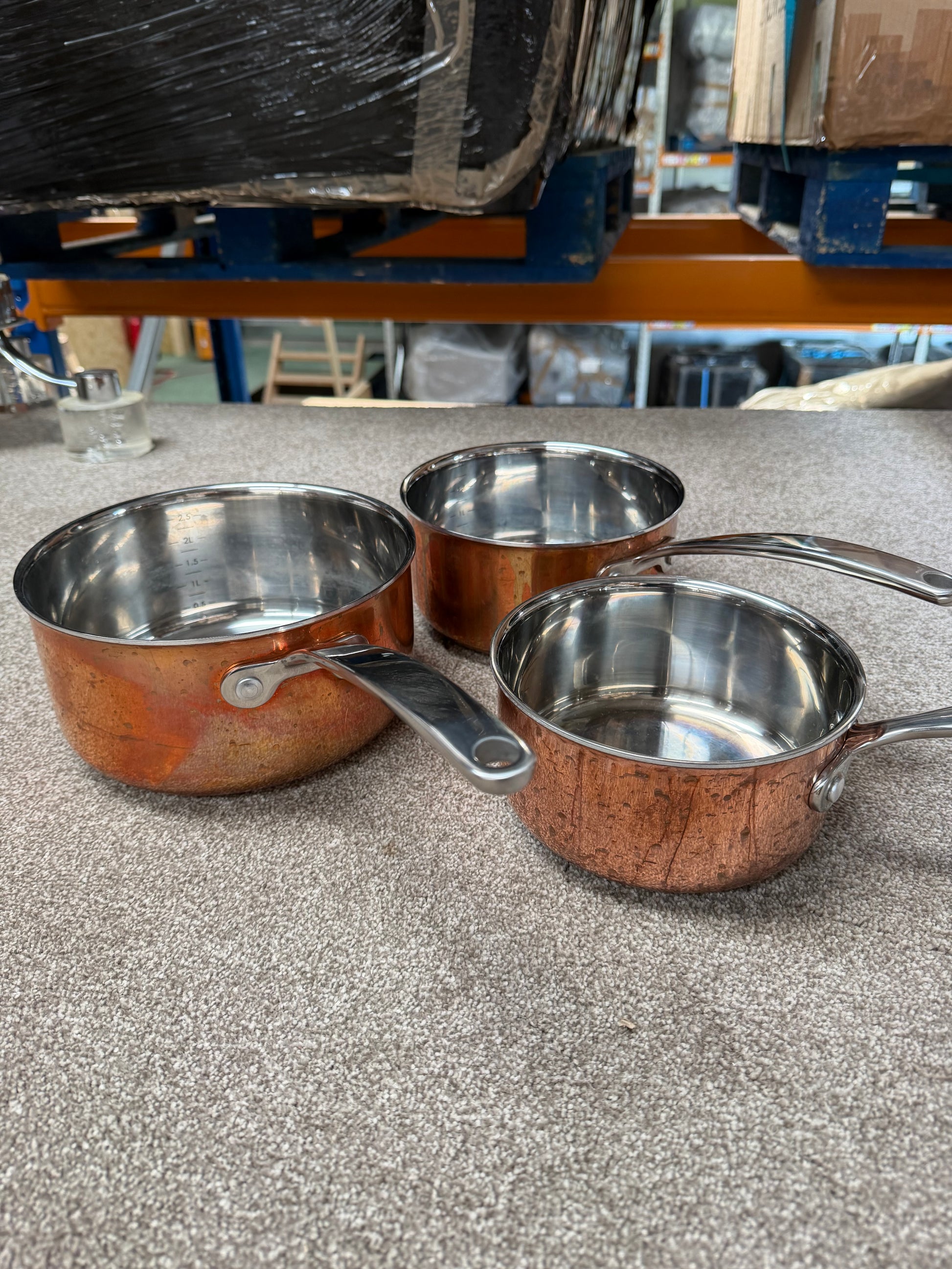 John Lewis Tri-Ply Stainless Steel Saucepan Set with Lids, 3 Piece, Copper
