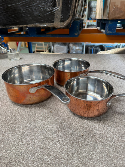 John Lewis Tri-Ply Stainless Steel Saucepan Set with Lids, 3 Piece, Copper