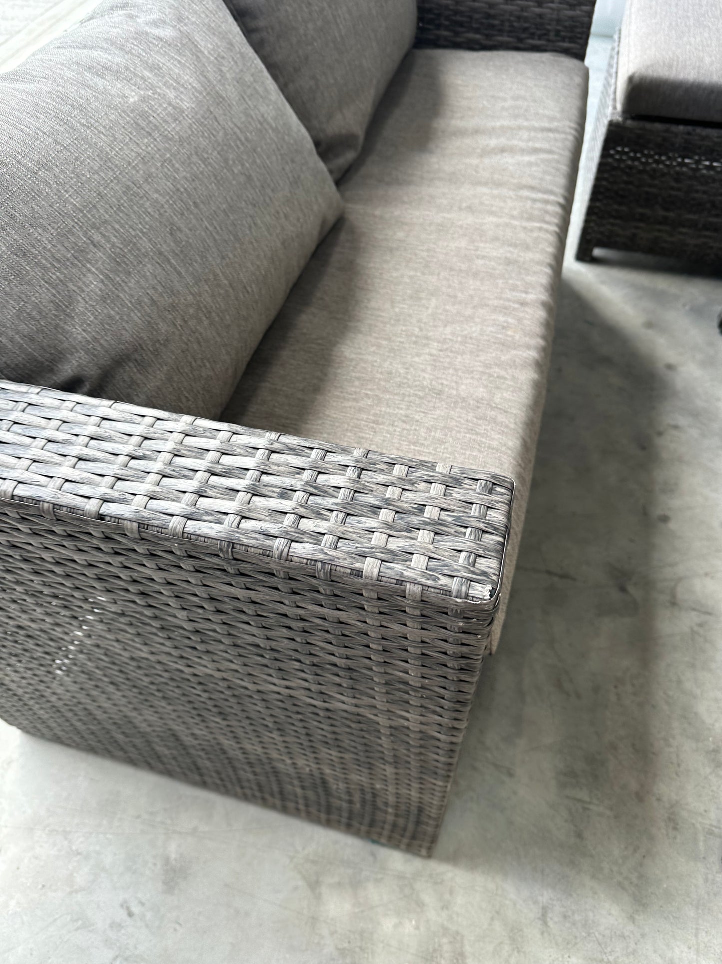 John Lewis Alora Cube 6-Seater Garden Dining Table, Sofas & Stools Set, Brown/Grey