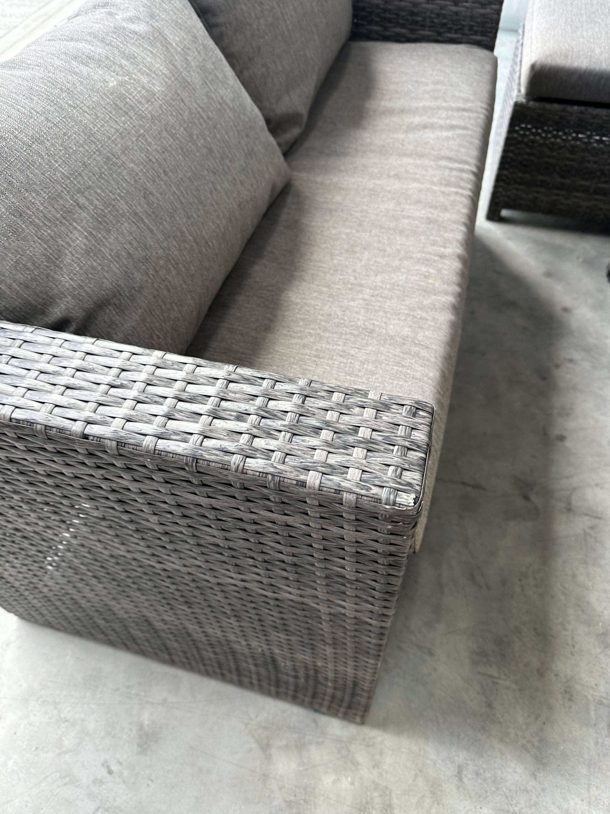 John Lewis Alora Cube 6-Seater Garden Dining Table, Sofas & Stools Set, Brown/Grey