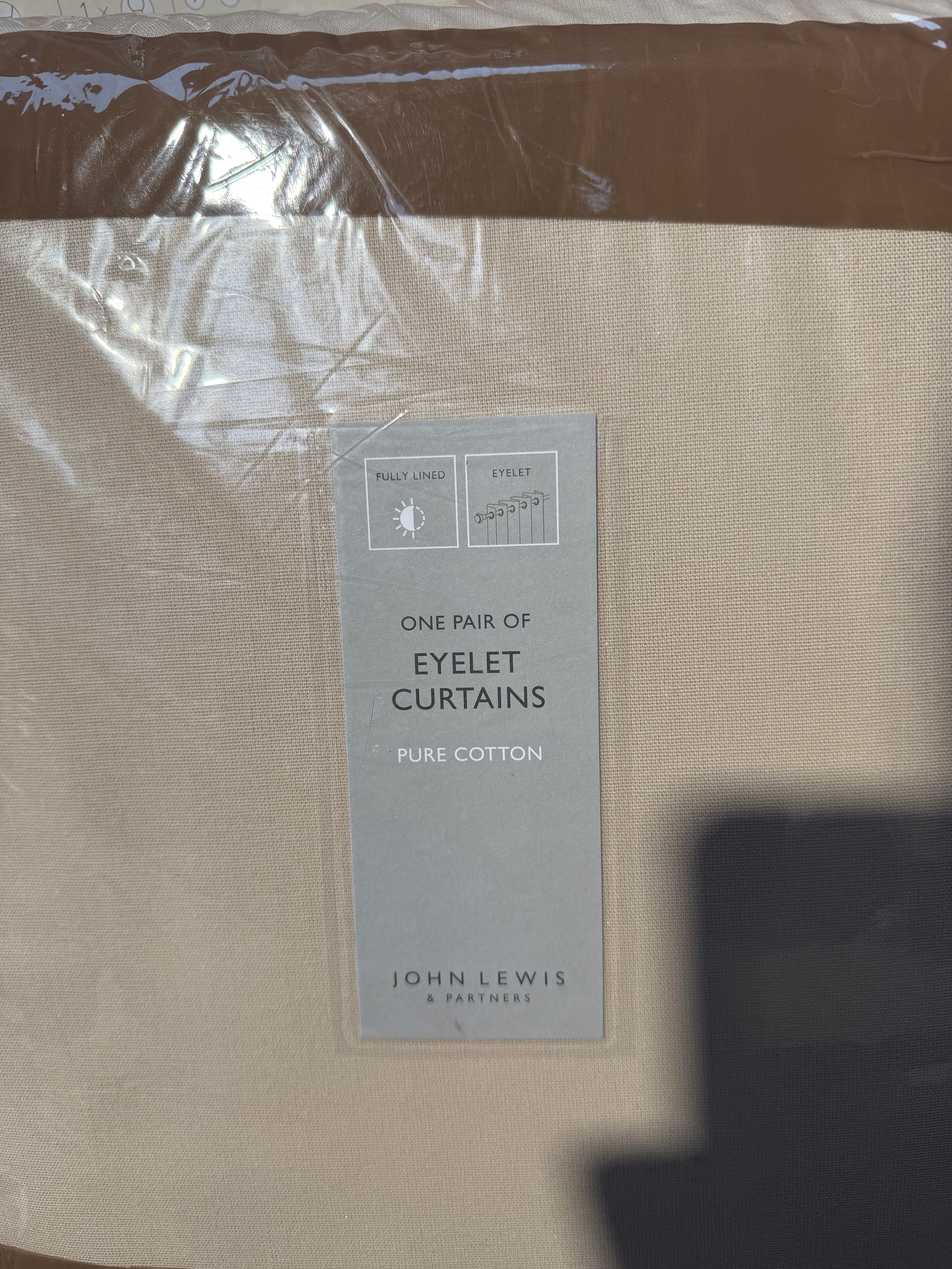 John Lewis Pure Cotton Pair Lined Eyelet Curtains, Putty, W228 x Drop 228cm