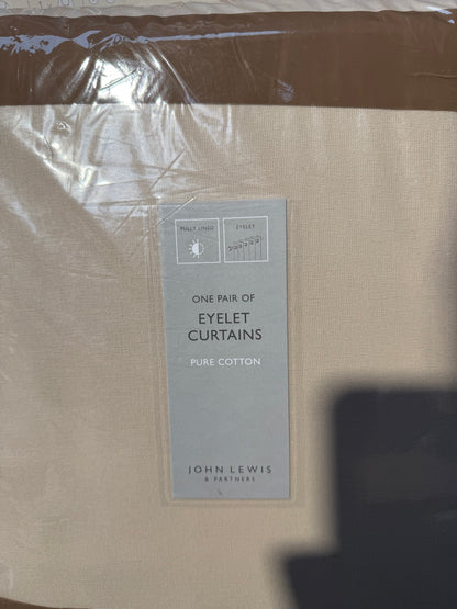John Lewis Pure Cotton Pair Lined Eyelet Curtains, Putty, W228 x Drop 228cm