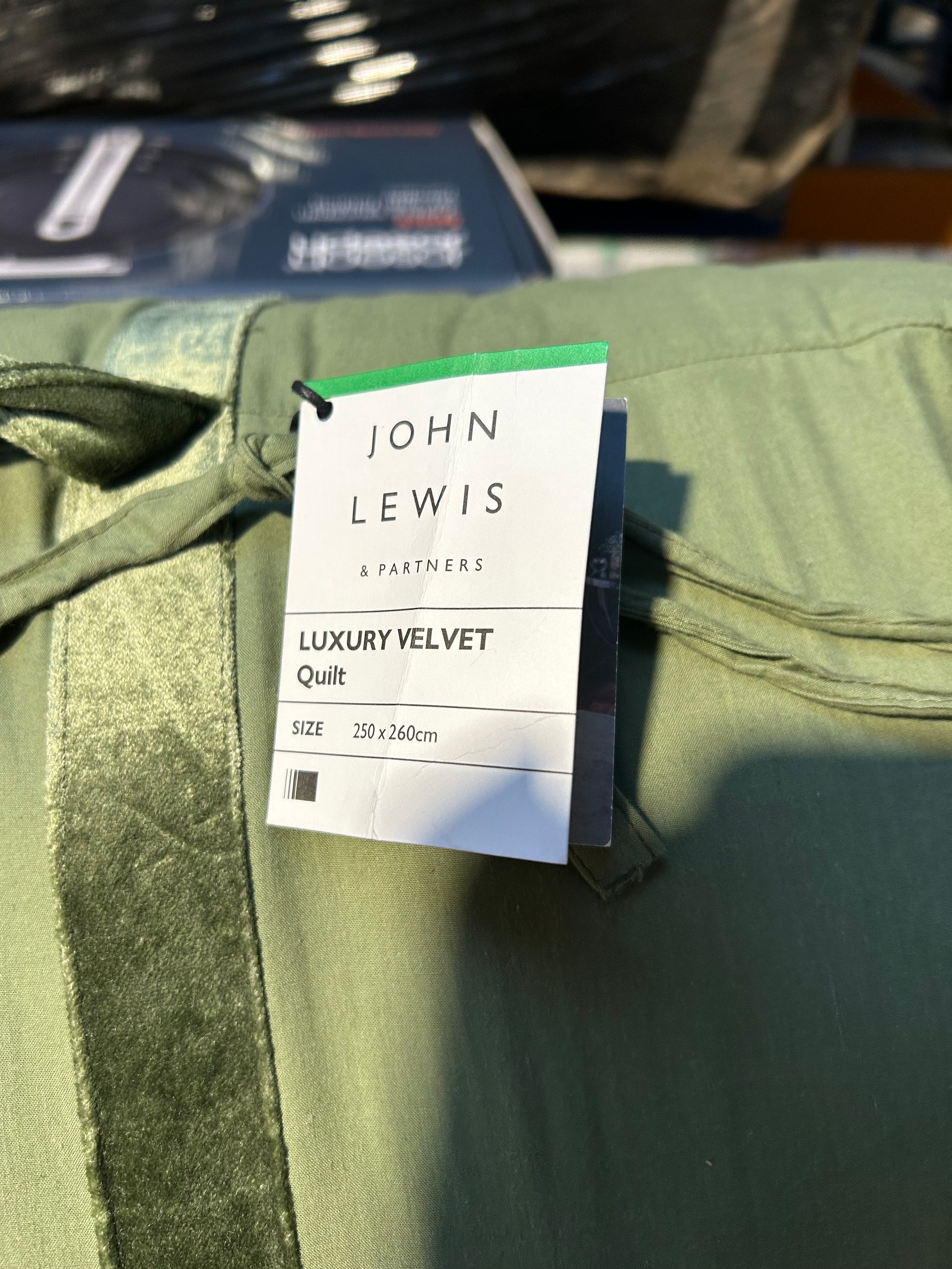 John Lewis Boutique Hotel Velvet Stitch Quilted Bedspread, Green, L260 x W250cm