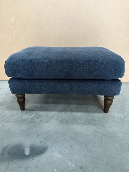 John Lewis Camber Leather Footstool, Dark Leg, Blue