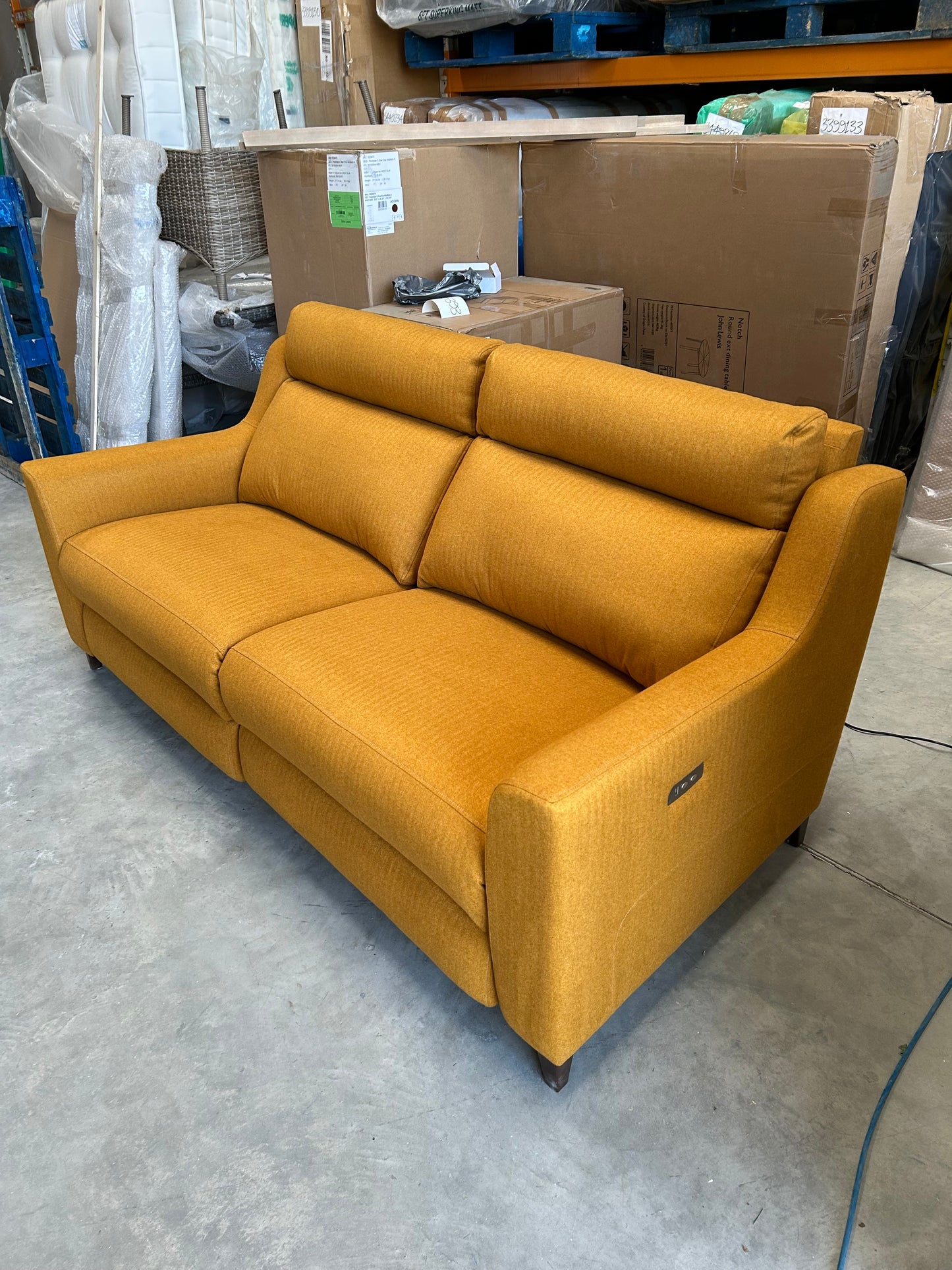 John Lewis Elevate Large 2 Seater Power Recliner Sofa, WoodenvLeg Brushed Tweed Mustard
