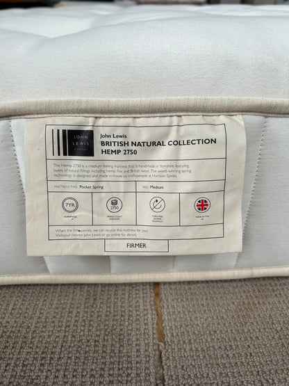 John Lewis British Natural Collection Hemp 2750 Mattress Firmer Tension Double