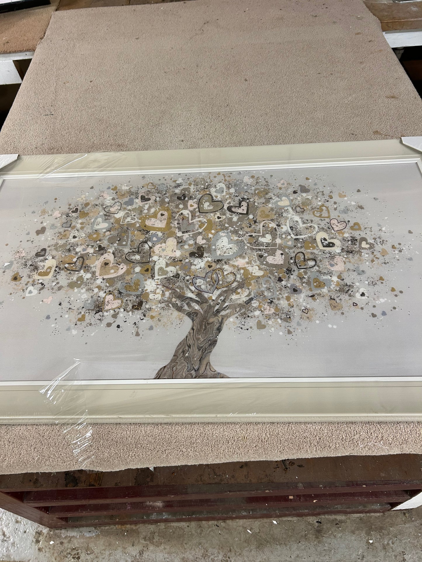 John Lewis Sara Otter 'Neutral Heart Tree' Framed Print, 72 x 122cm, Gold/Taupe