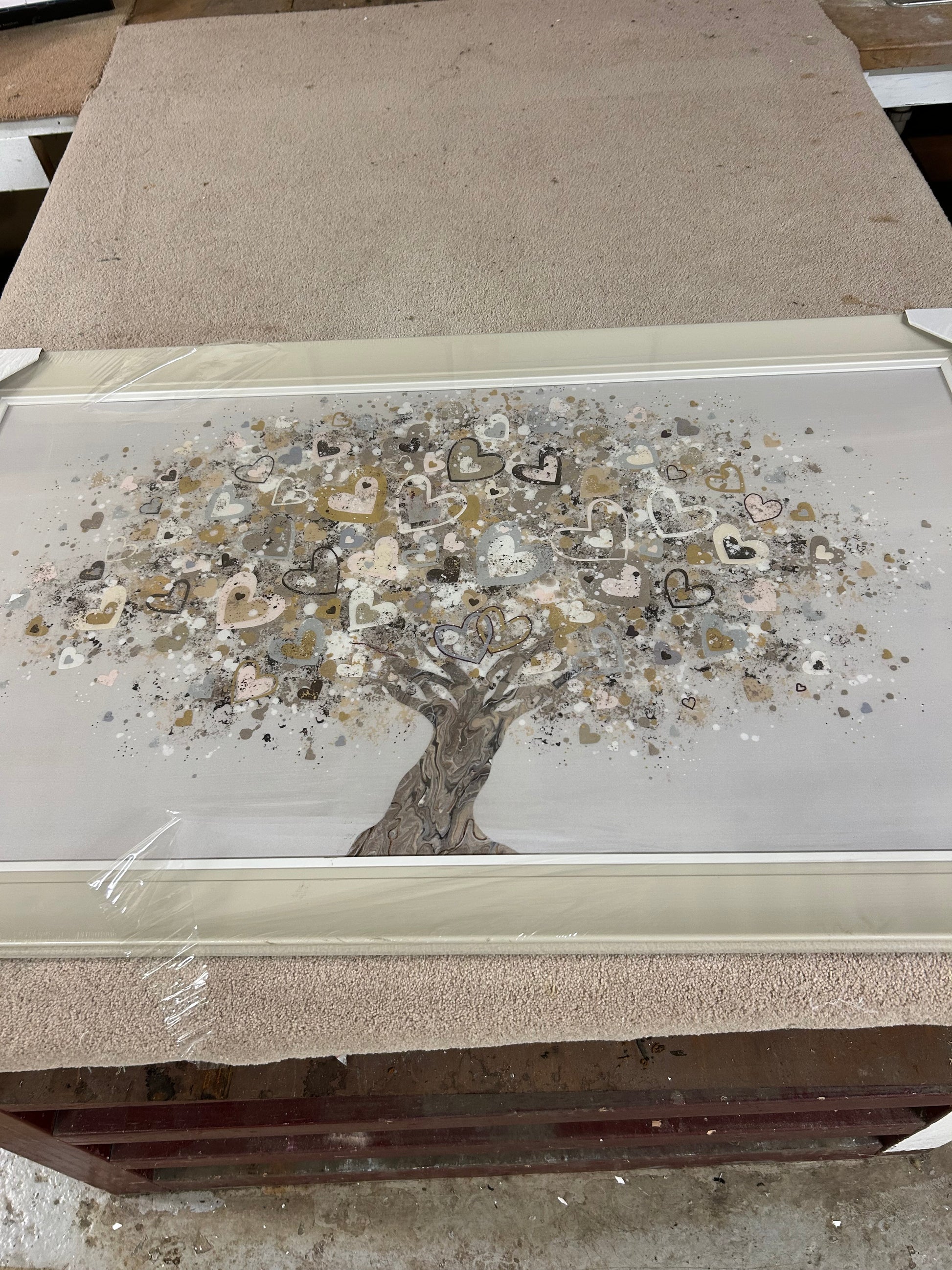 John Lewis Sara Otter 'Neutral Heart Tree' Framed Print, 72 x 122cm, Gold/Taupe