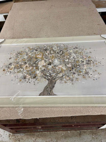 John Lewis Sara Otter 'Neutral Heart Tree' Framed Print, 72 x 122cm, Gold/Taupe