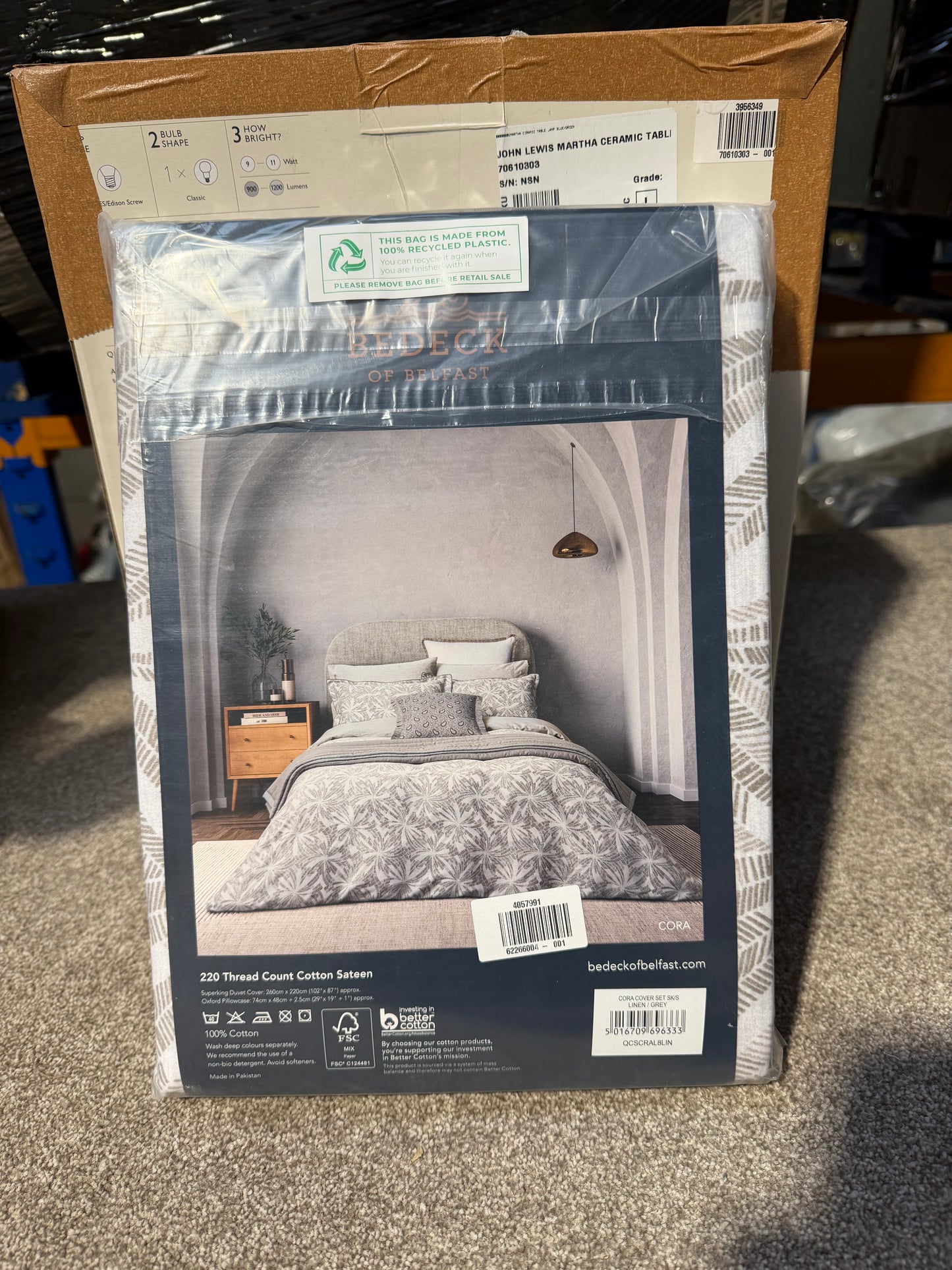 Bedeck of Belfast Cora Super King Duvet Cover, Light Grey