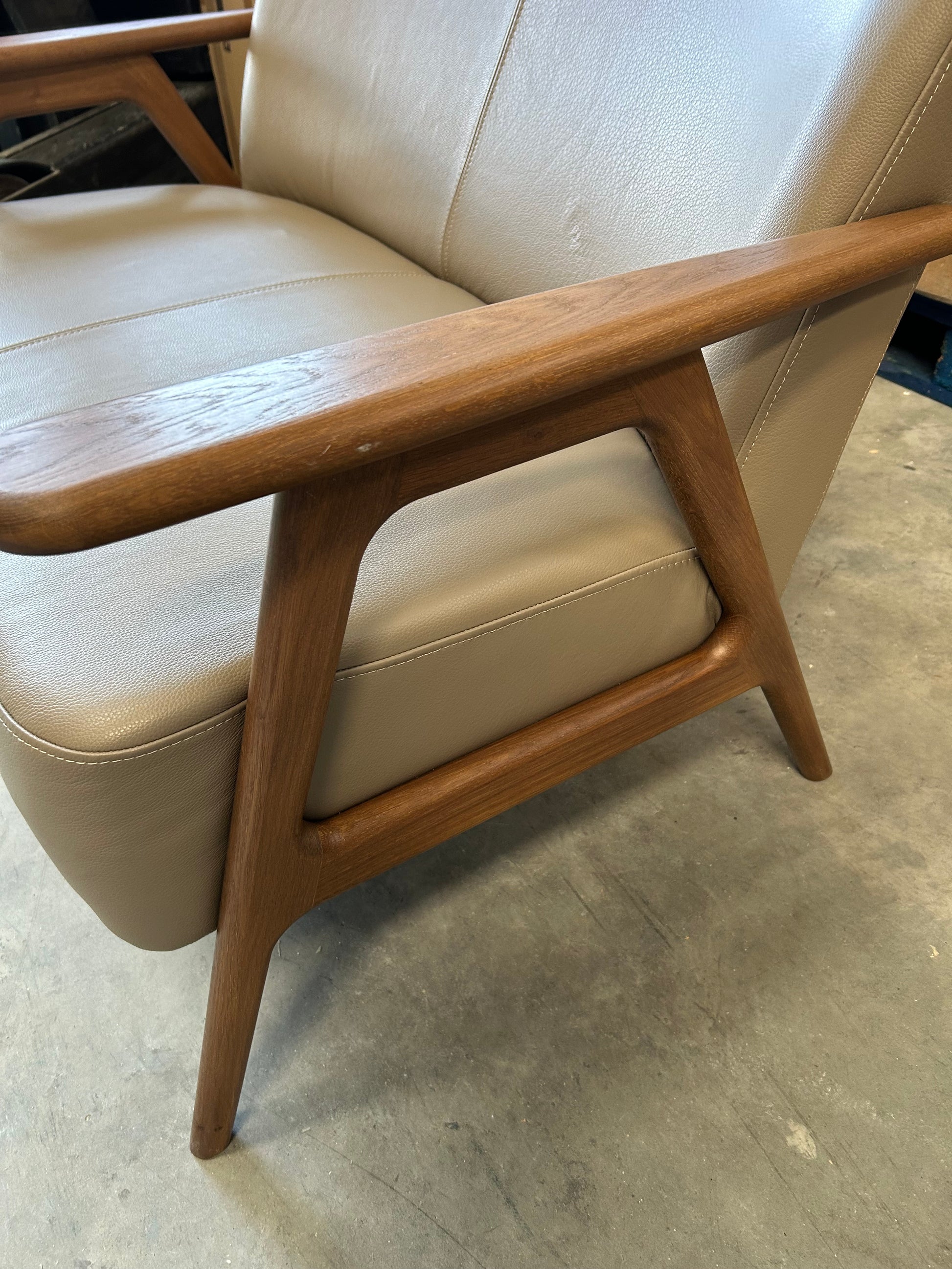 John lewis hendricks medium 2 seater leather sofa dark wood frame 113cm long x 83cm deep x 75cm high, mushroom in colour, List