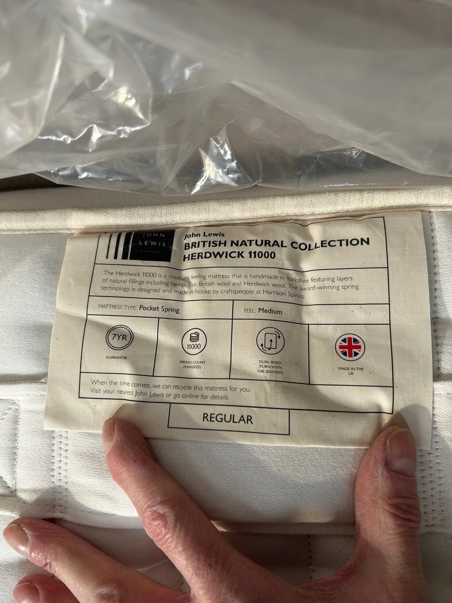 John Lewis Zip Link Herdwick 11000 Mattress Regular Tension Super King Size