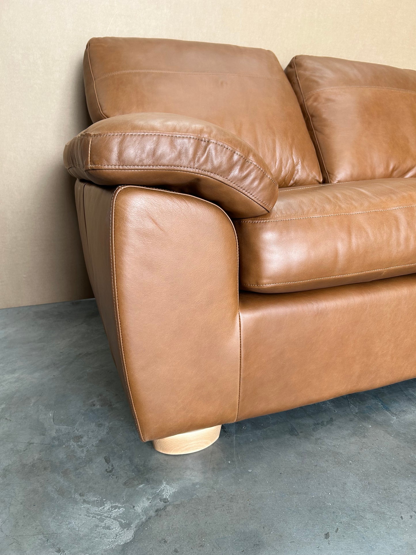 John Lewis Camden Small 2 Seater Leather Sofa, Light Leg, Premium Caramel