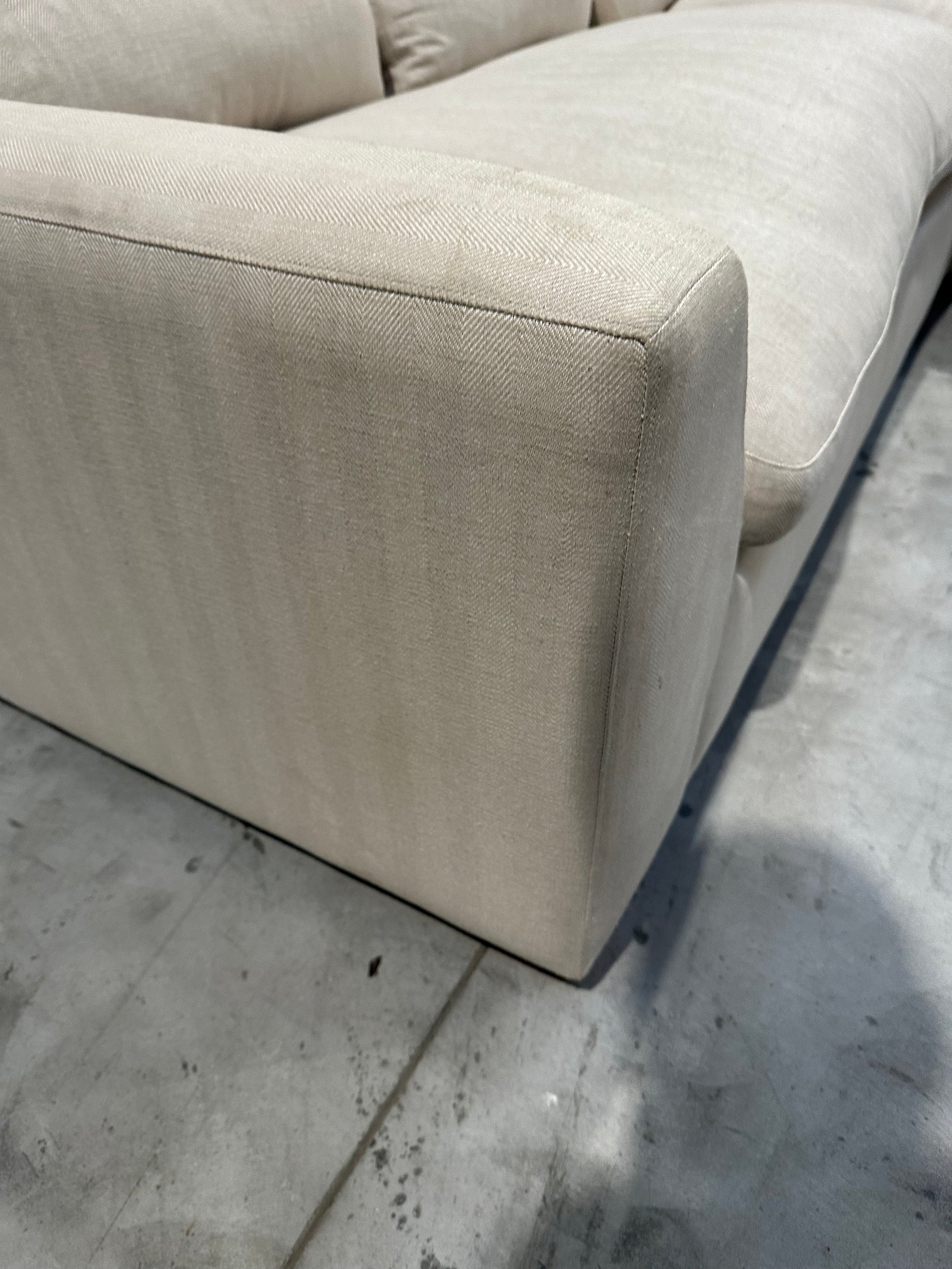 John Lewis Tortona RHF Chaise Sofa Premium Herringbone Fabric Light Legs Natural