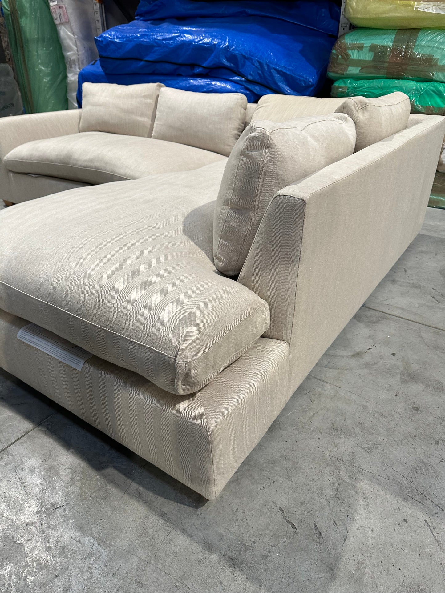 John Lewis Tortona RHF Chaise Sofa Premium Herringbone Fabric Light Legs Natural