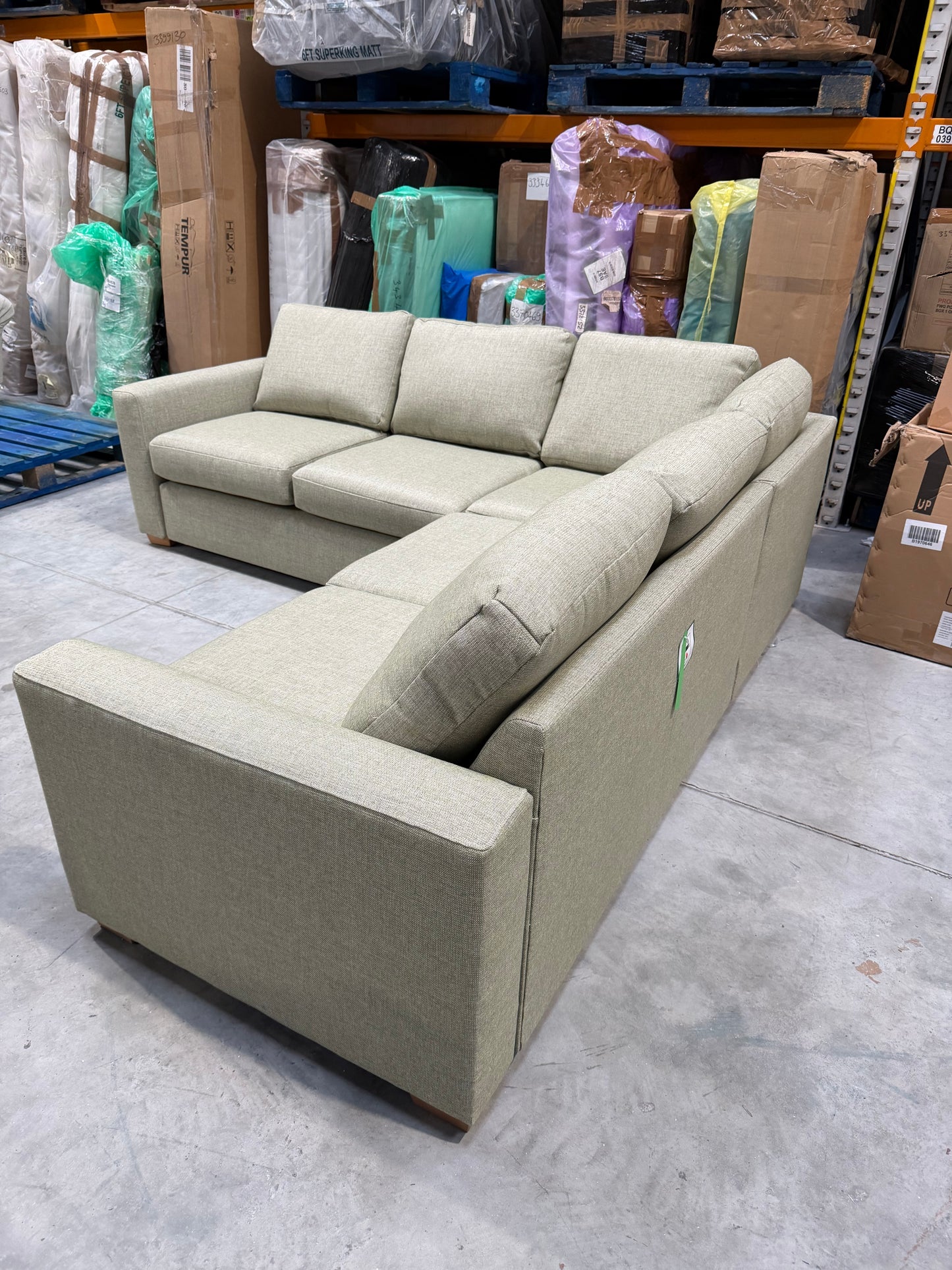 John Lewis Oliver Corner Sofa Light Leg Aquaclean Aston Green