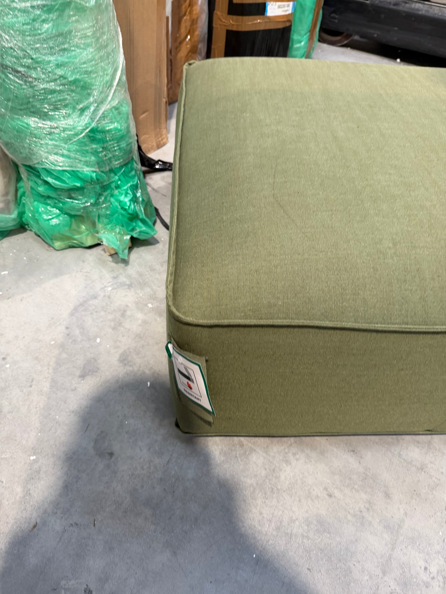 John Lewis Border Footstool, Dark Leg, Relaxed Linen Olive