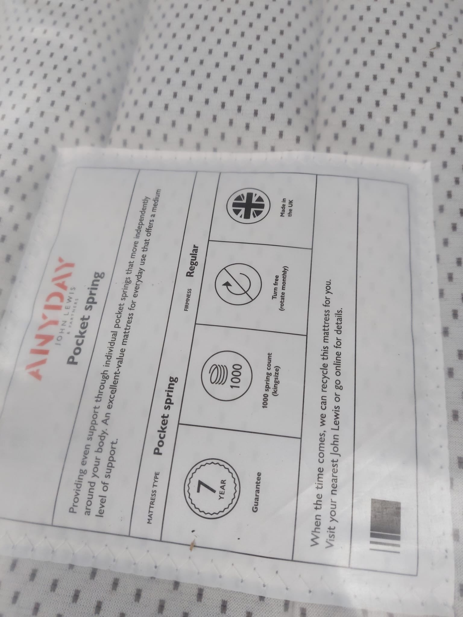 John Lewis Pocket Spring Mattress, Regular Tension, Single