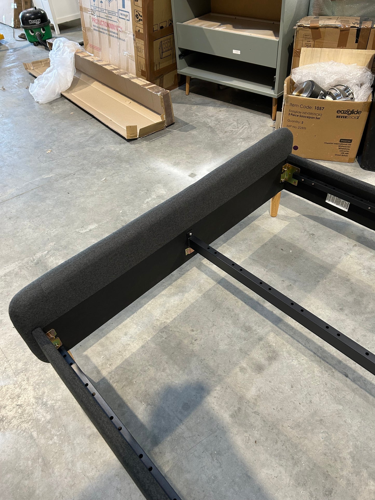 John Lewis ANYDAY Bonn Upholstered Bed Frame, Small Double Dark Grey Brushed Tweed