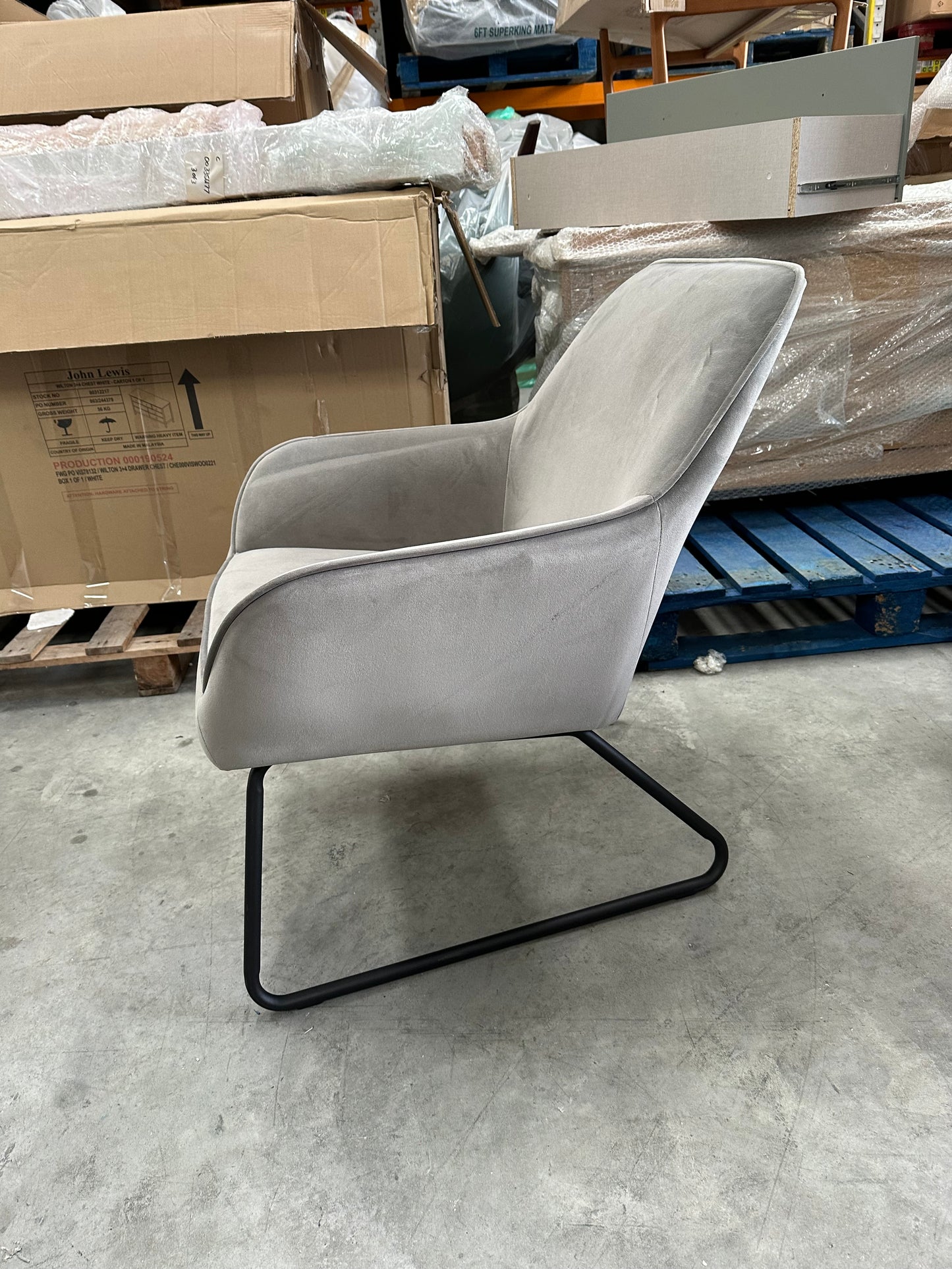 John Lewis Form Accent Chair, Black Metal Leg, Velvet Storm Grey