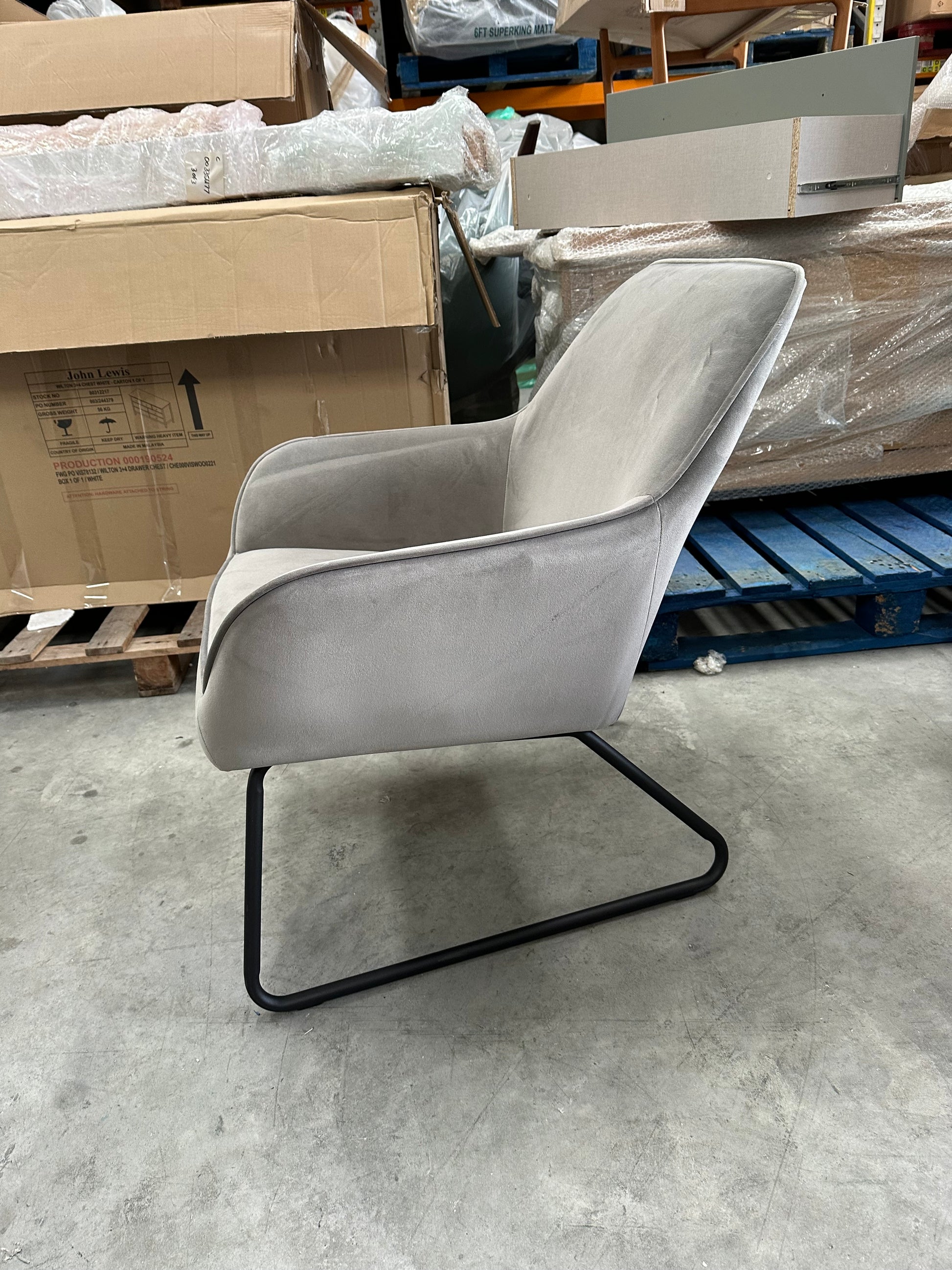John Lewis Form Accent Chair, Black Metal Leg, Velvet Storm Grey
