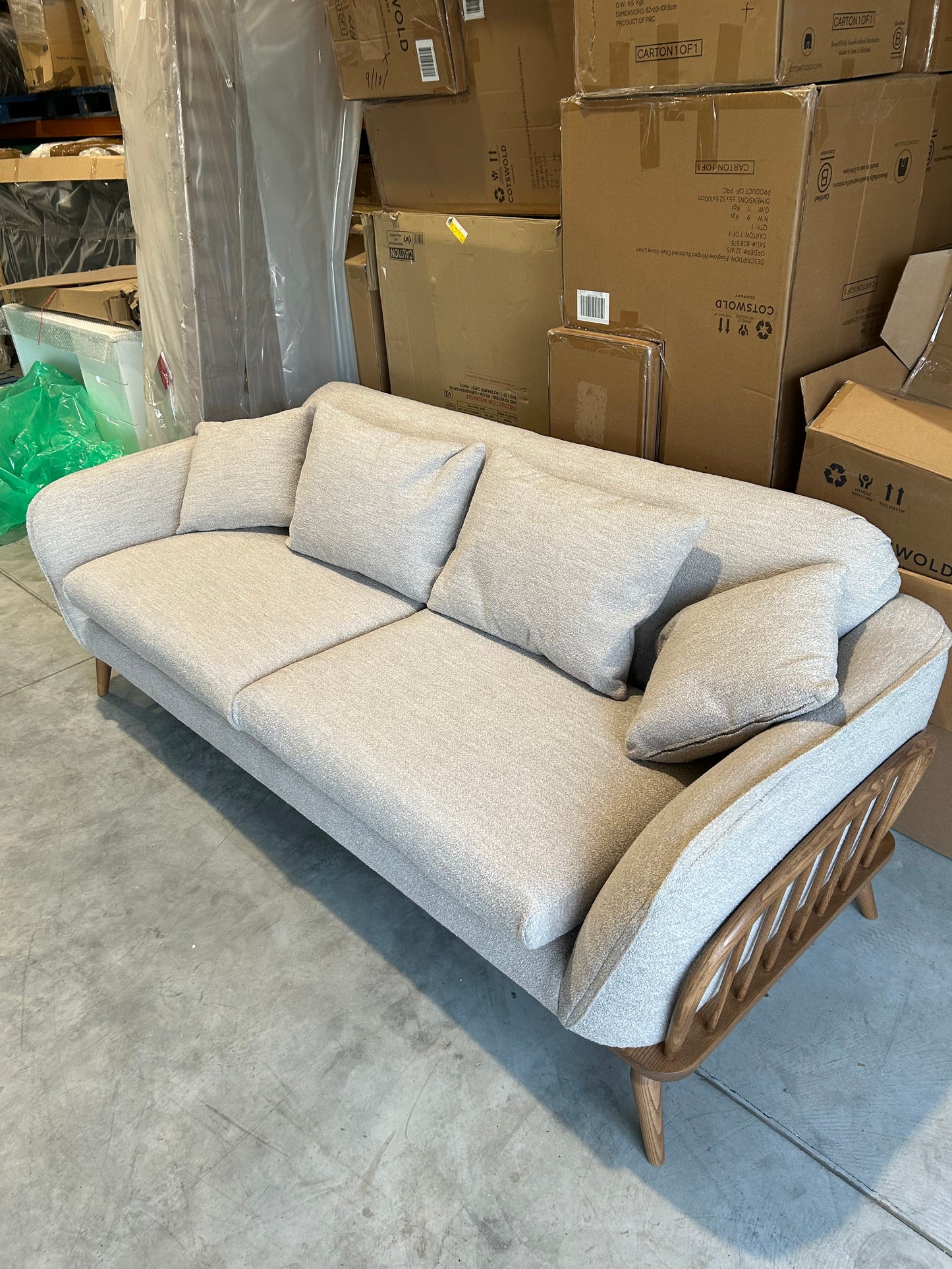 ercol for John Lewis Hexton Large 3 Seater Sofa Vintage Ash Leg Boucle Natural