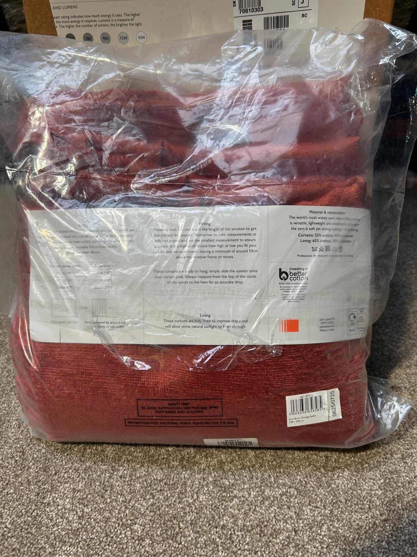 John Lewis Arlo Pair Lined Eyelet Curtains, Burnt Orange, W228 x Drop 228cm