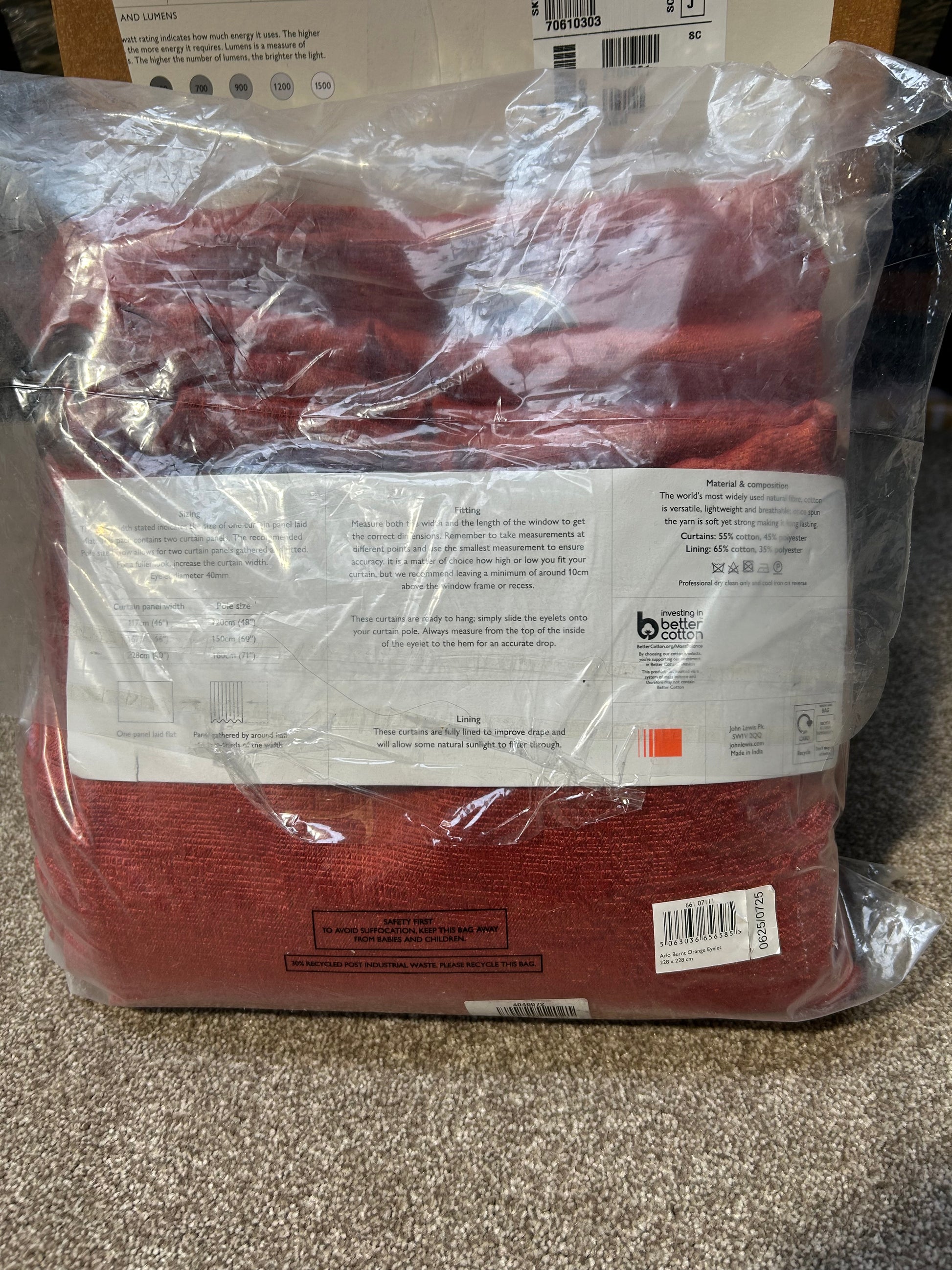 John Lewis Arlo Pair Lined Eyelet Curtains, Burnt Orange, W228 x Drop 228cm