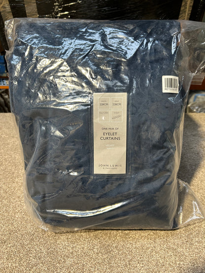 John Lewis Velvet Pair Lined Eyelet Curtains, Navy, W228 x Drop 228cm
