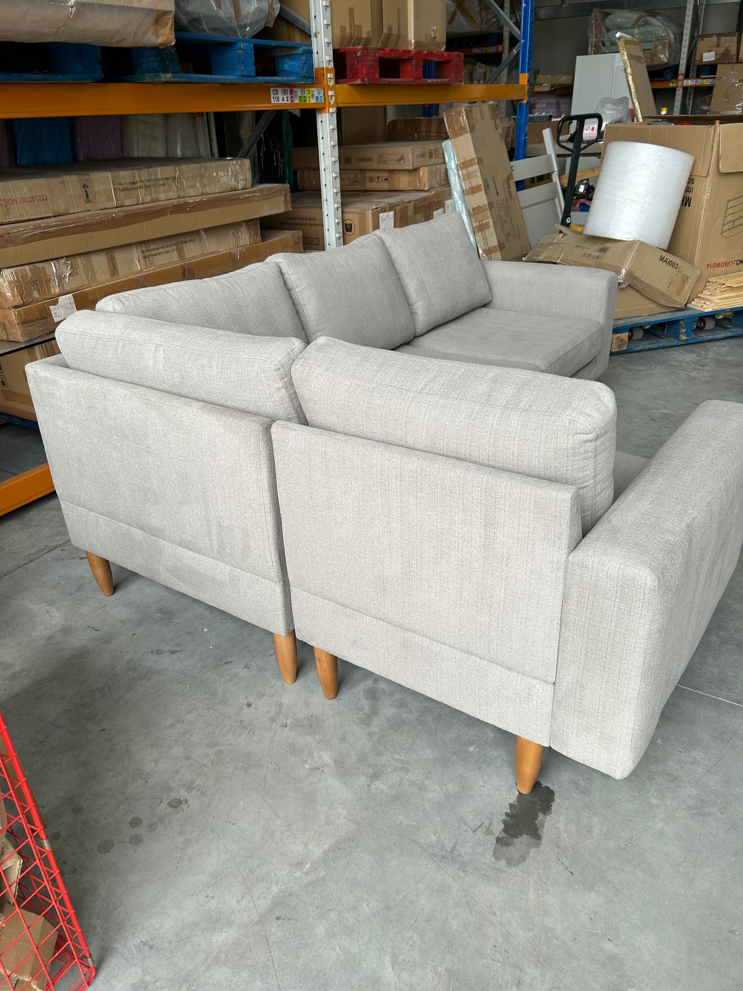 Hutch Fabric Block Arm 4 Seater Corner Sofa - Dove Grey