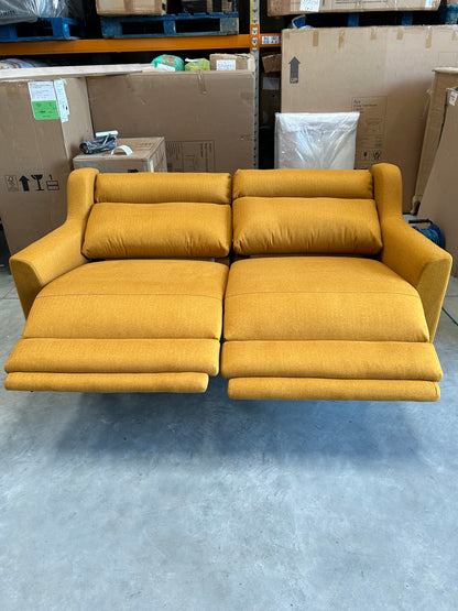 John Lewis Elevate Large 2 Seater Power Recliner Sofa, WoodenvLeg Brushed Tweed Mustard