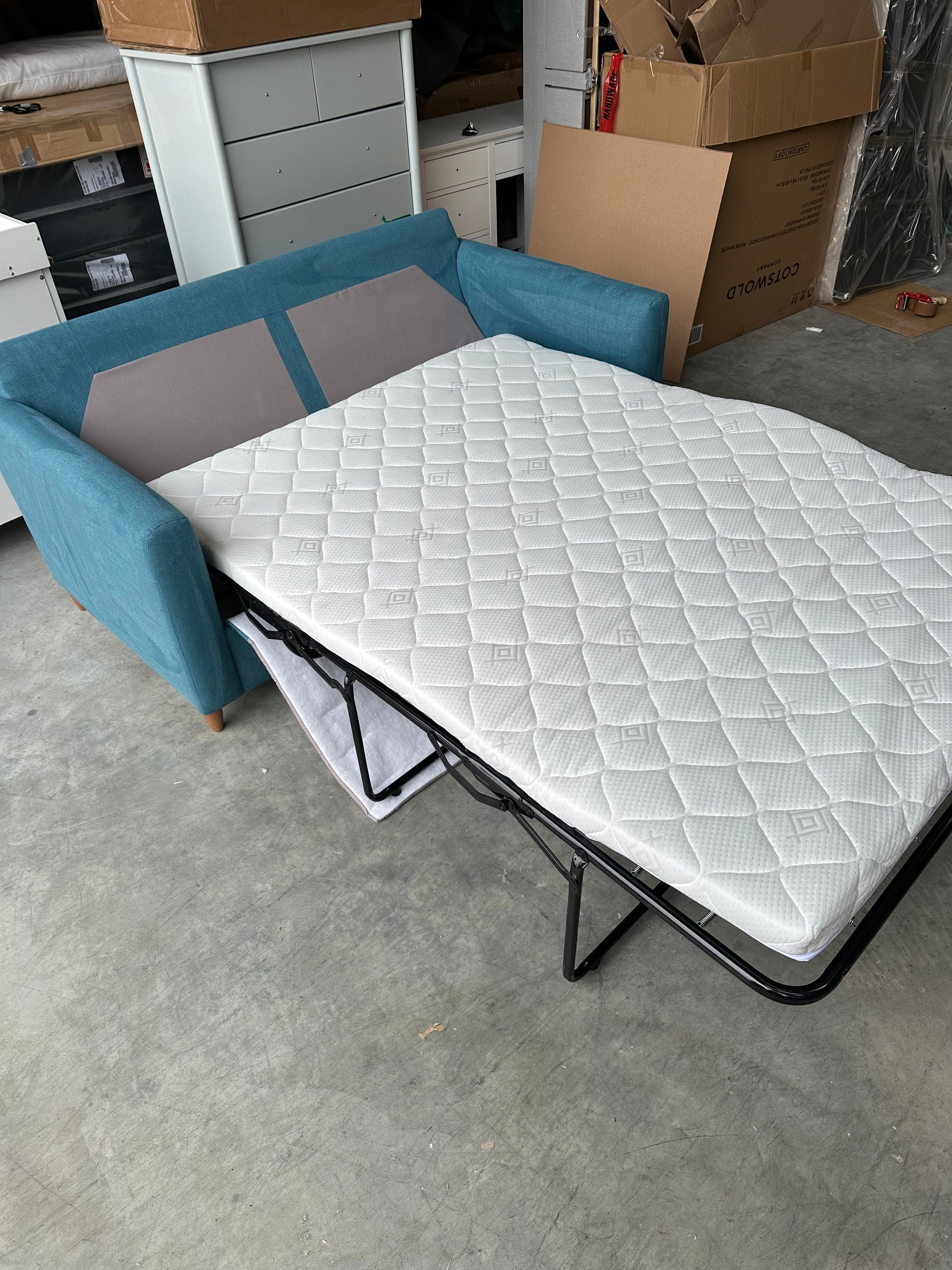 John Lewis Bailey II Double Sofabed Blue Linen Light Wood