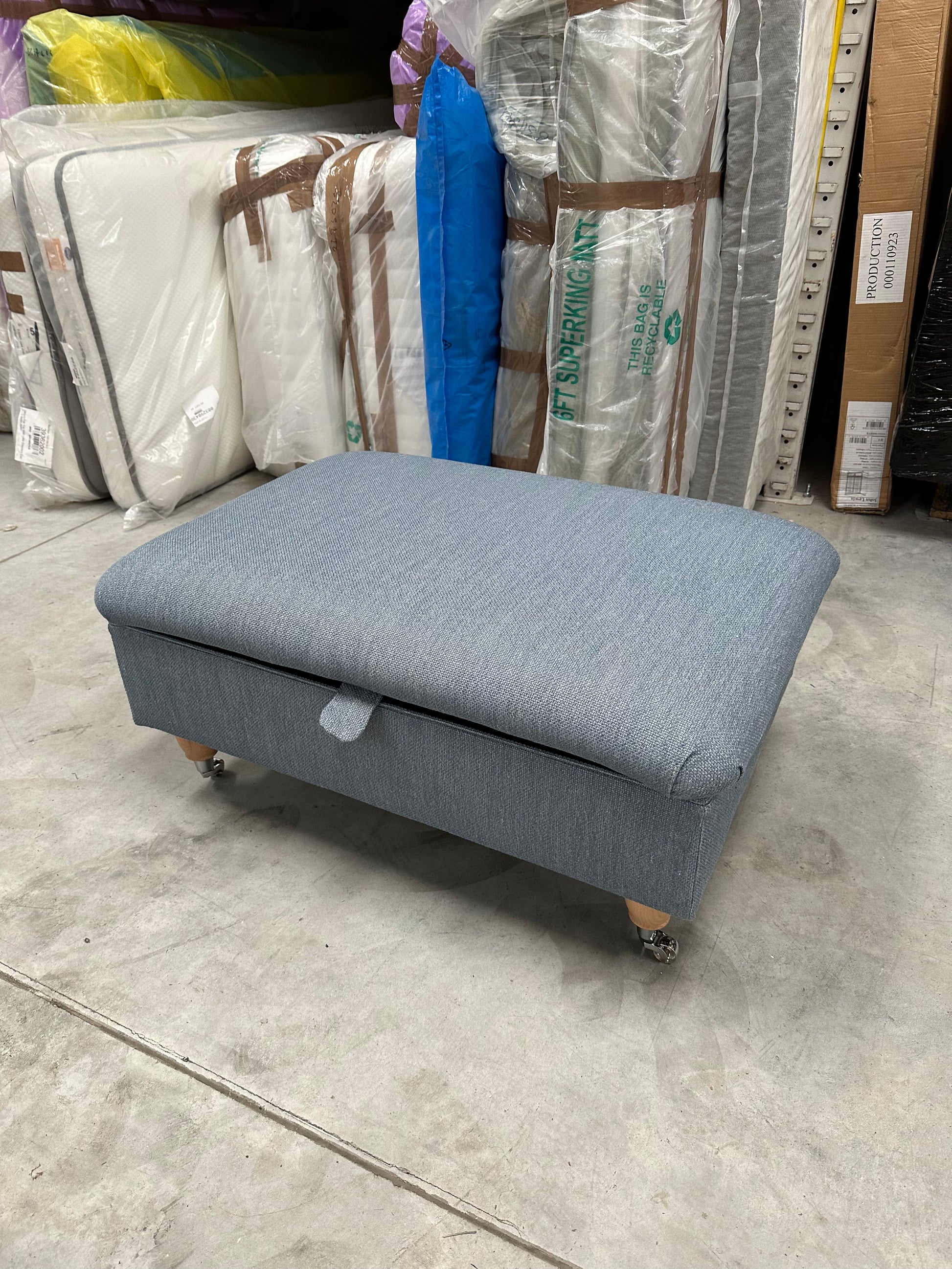 Kingston by Laura Ashley Storage Footstool in Harley Fabric in Seaspray Blue