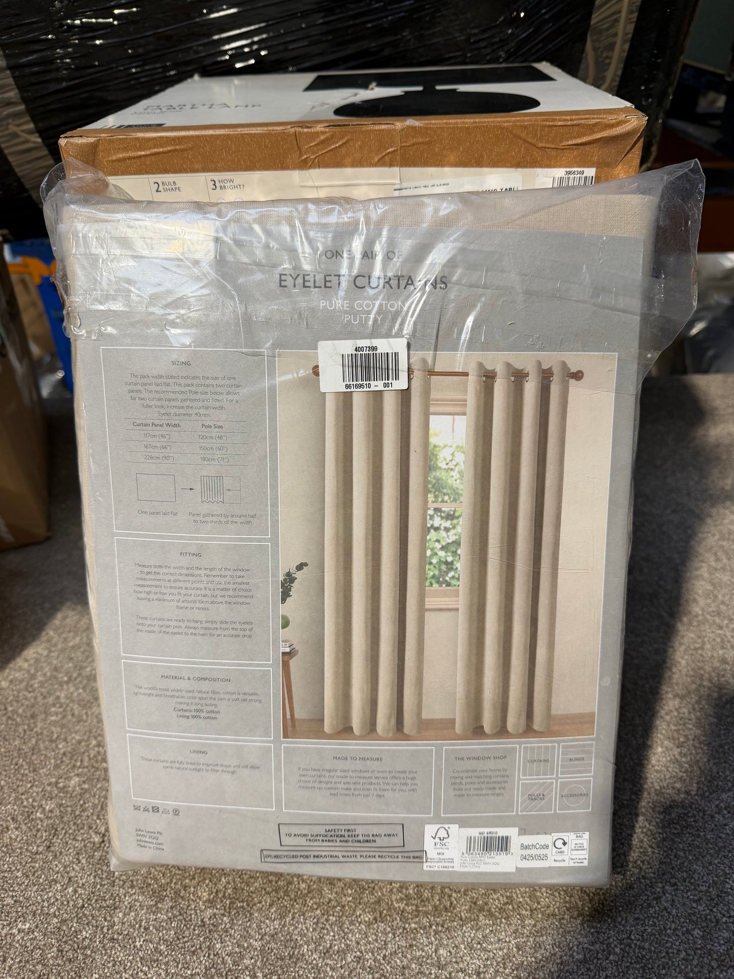 John Lewis Pure Cotton Pair Lined Eyelet Curtains, Putty, W228 x Drop 228cm