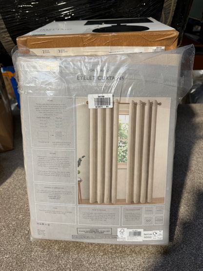 John Lewis Pure Cotton Pair Lined Eyelet Curtains, Putty, W228 x Drop 228cm