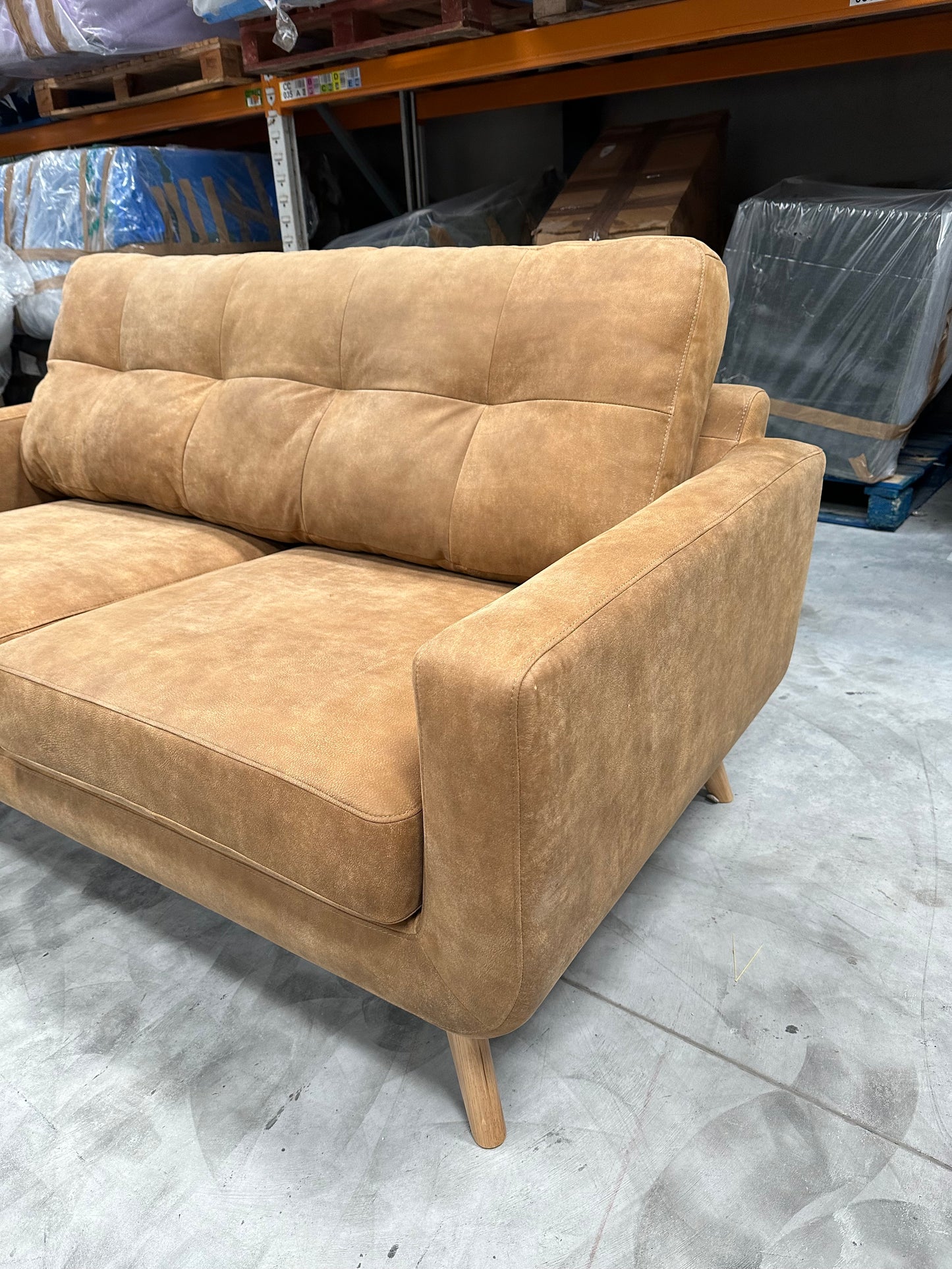 John Lewis Barbican Medium 2 Seater Leather Sofa, Light Leg, Demetra Light Tan