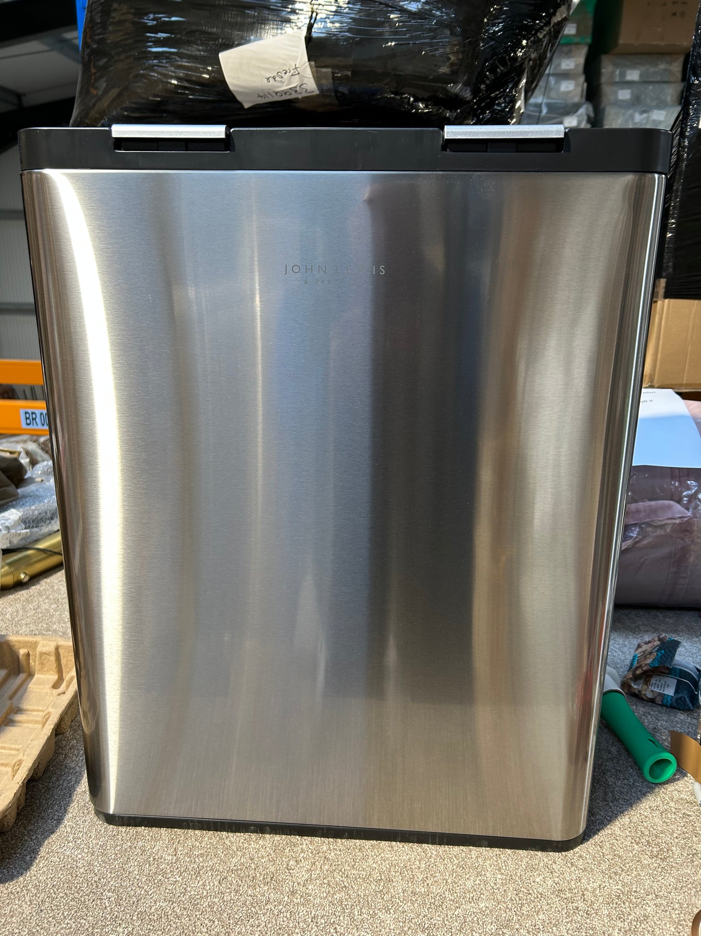John Lewis 2 Section Touch Recycling Bin, with Handles, Stainless Steel, 30+30L
