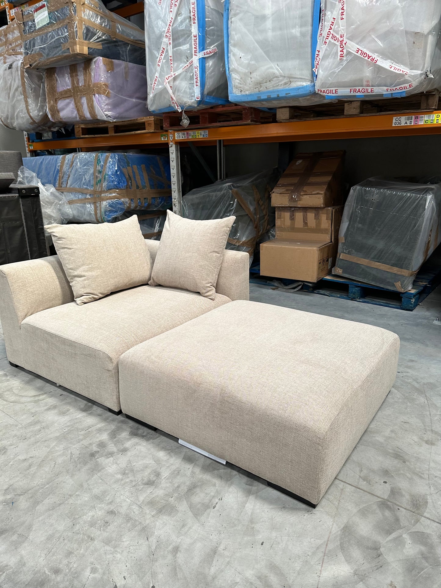 John Lewis Tokyo RHF Large Modular Arm Unit and Footstool Natural