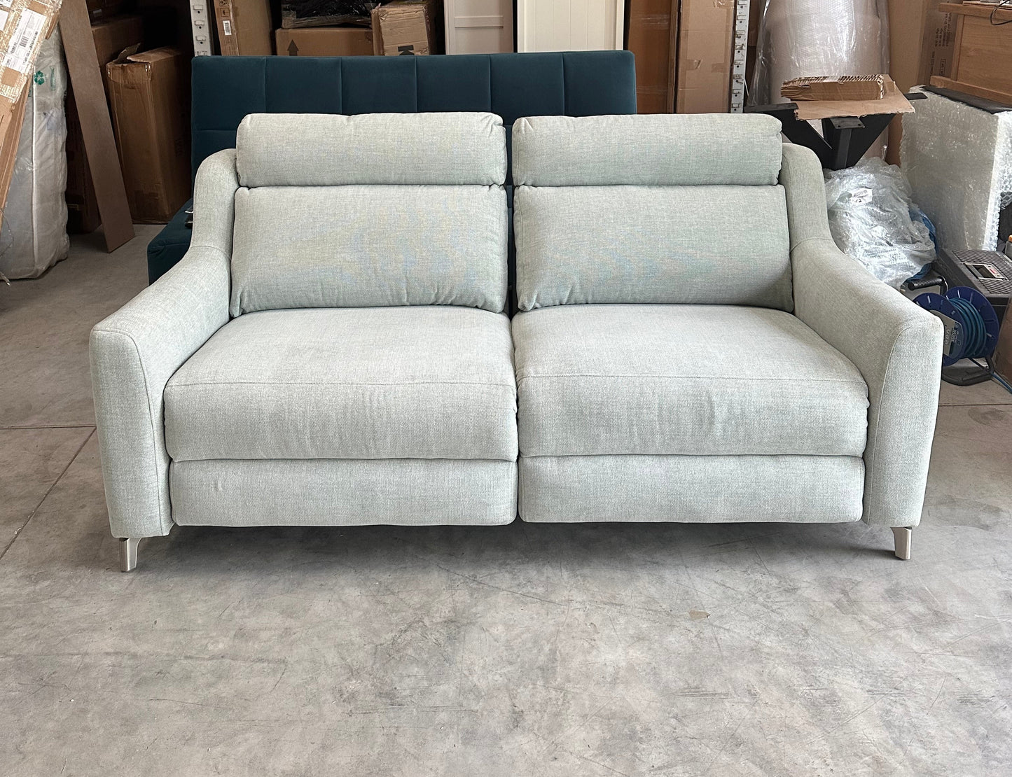 John Lewis Elevate Large 2 Seater Power Recliner Sofa, Metal Leg Aquaclean Baby Blue