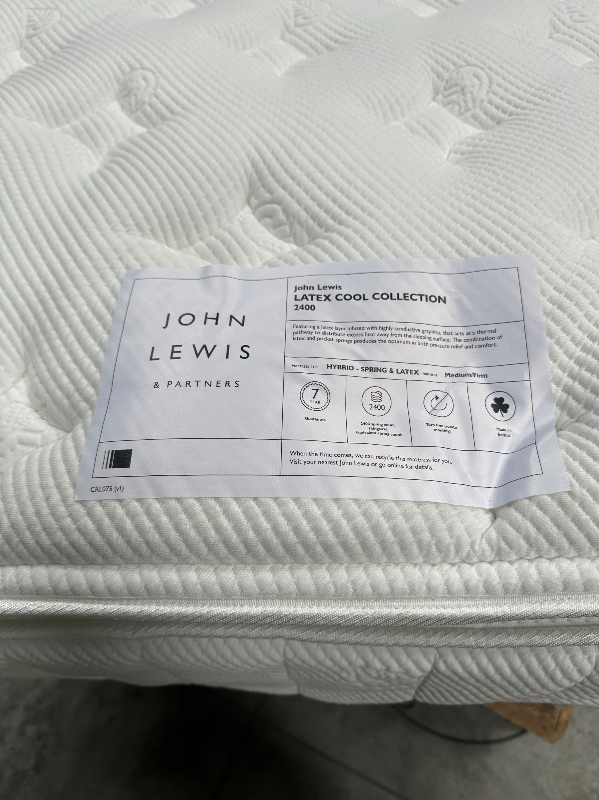 John Lewis Latex Cool Collection 2400 Pocket Spring Mattress, Medium/Firm Tension, Super King Size