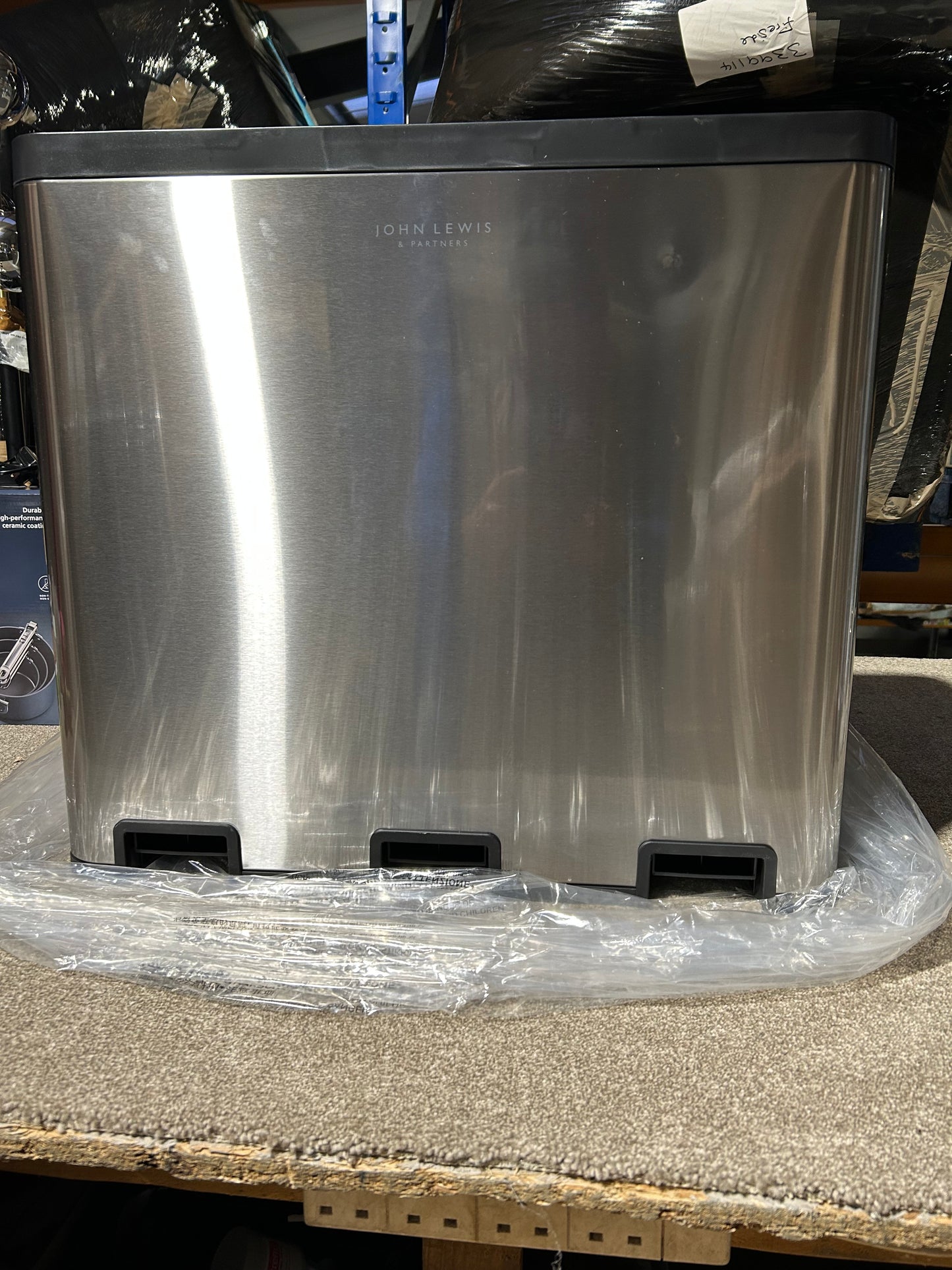 John Lewis 3 Section Recycling Pedal Bin, 60L, Brushed Steel