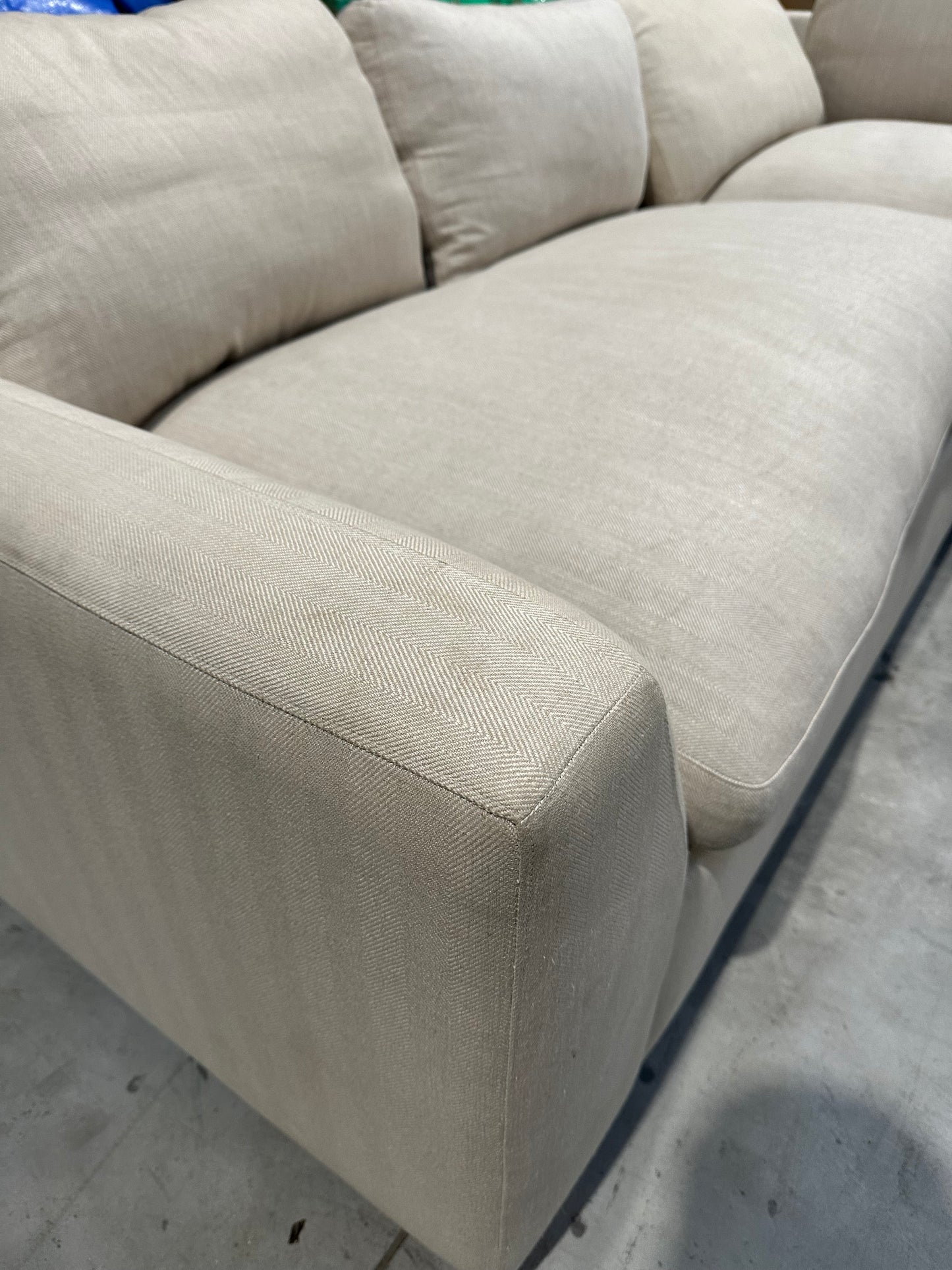 John Lewis Tortona RHF Chaise Sofa Premium Herringbone Fabric Light Legs Natural