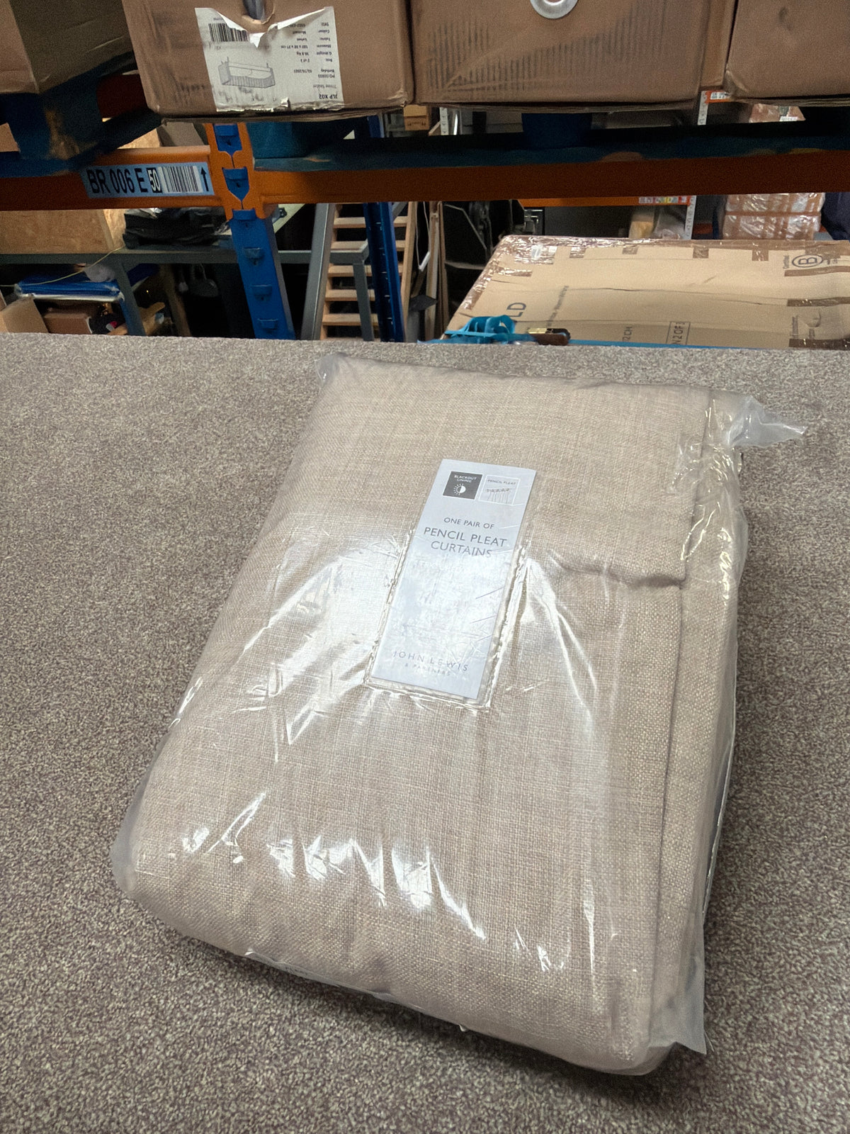 John Lewis Textured Weave Pair Blackout Lined Pencil Pleat Curtains, Natural, W167 x 274