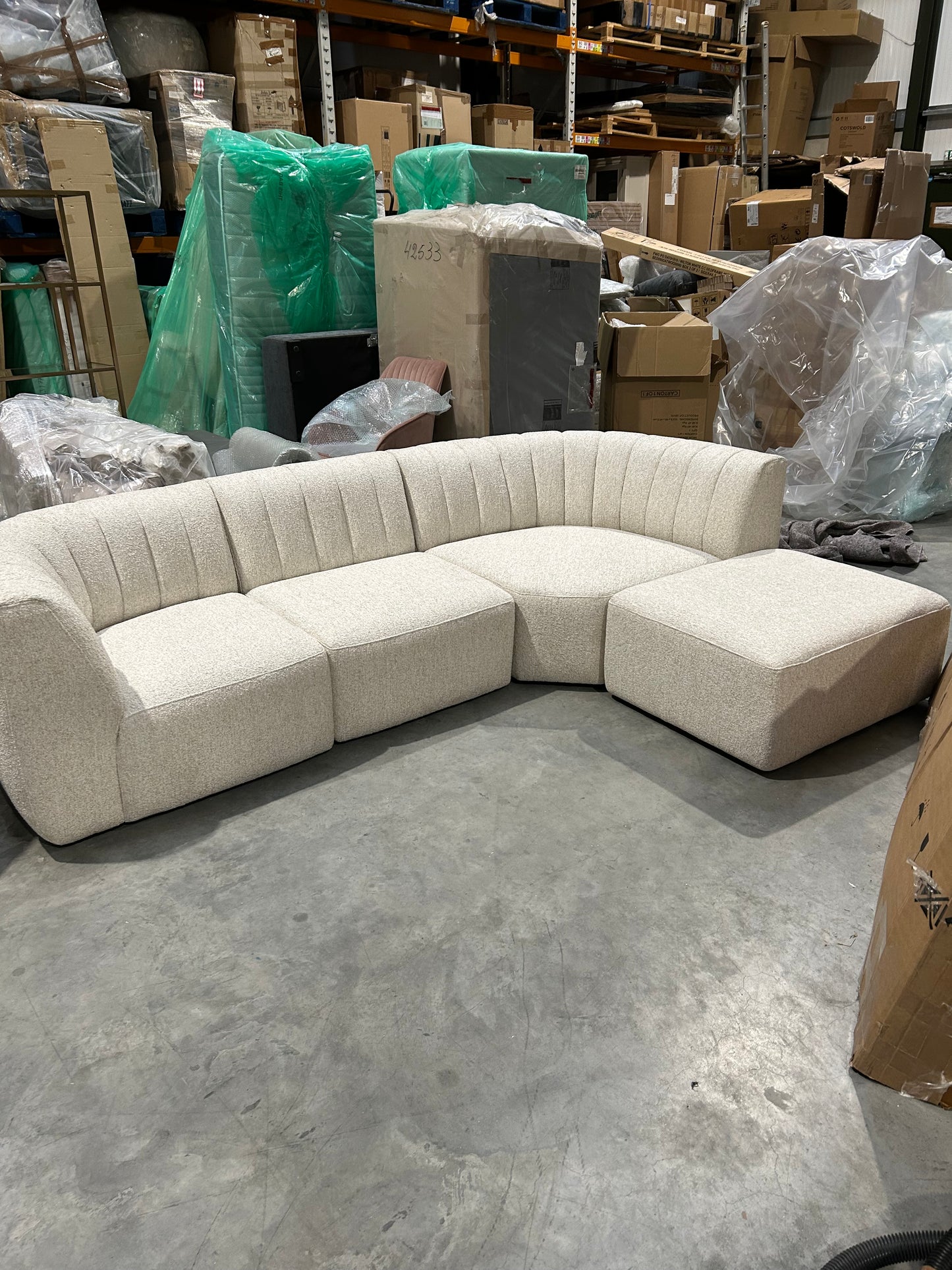 John Lewis Flow RHF Chaise End Sofa Easy Clean Soft Boucle Natural